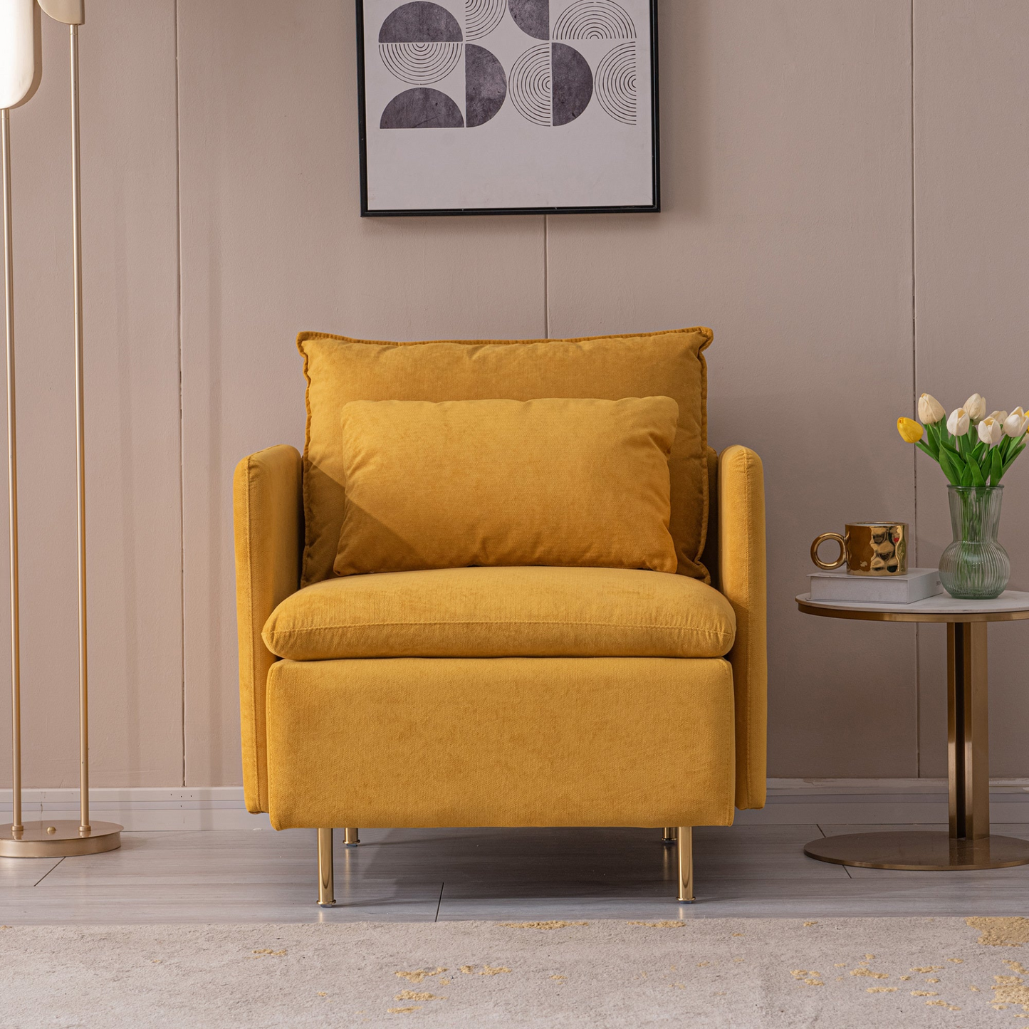 Sofa & Chair sets | Modern Fabric Accent Armchair - Yellow Cotton Linen-30.7'' | casafoyer.myshopify.com