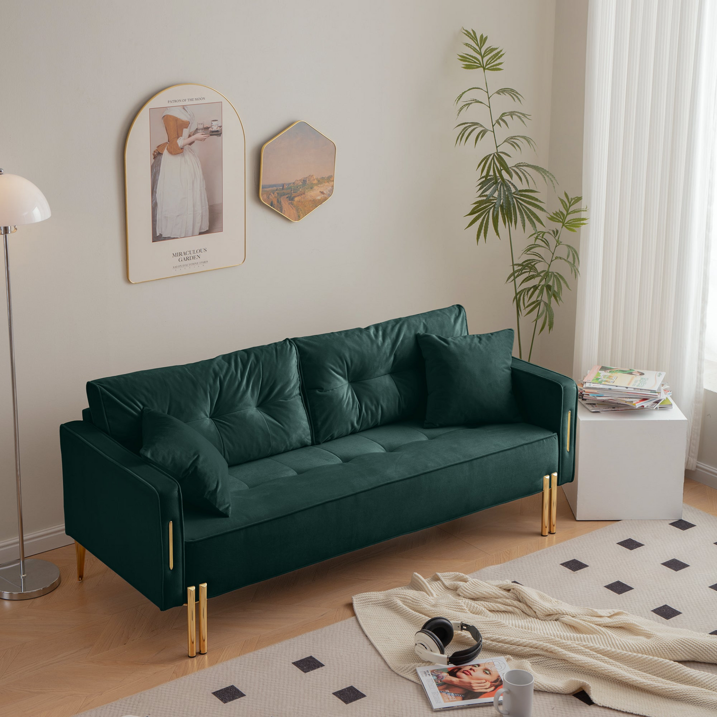 Sofa & Chair sets | Velvet Sofa Couch Luxury Modern Upholstered 3-Seater sofa with 2 Pillows for Living Room, Apartment and Small Space | casafoyer.myshopify.com