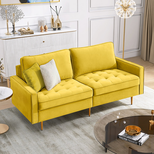 Modern Velvet Fabric Sofa 71" - Yellow | Luxurious Design