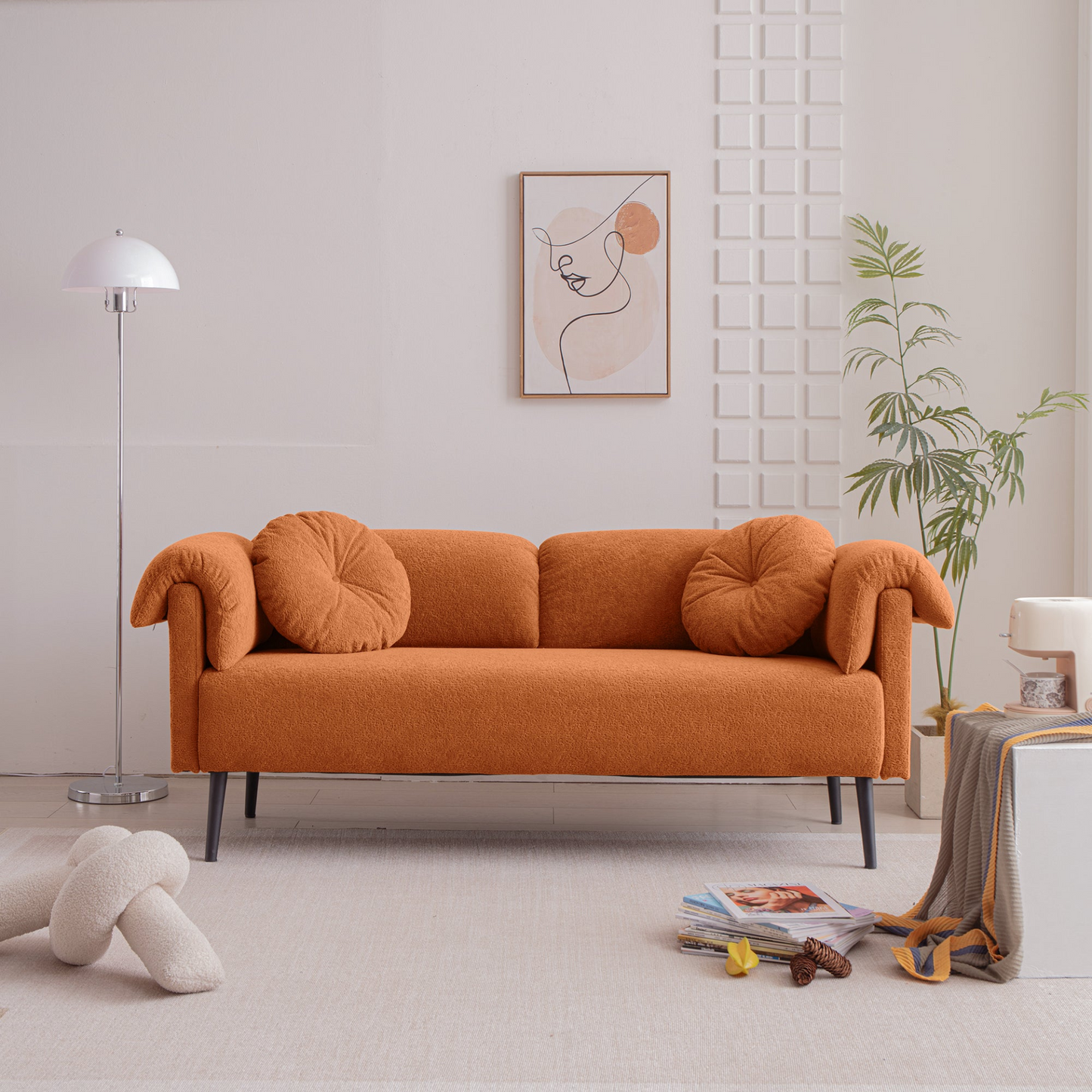 [product_type] | 68.5" Modern Lamb Wool Sofa With Decorative Throw Pillows for Small Spaces | casafoyer.myshopify.com