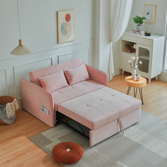 Sofa & Chair sets | Chenille Fabric Pull-Out Sofa Bed, Sleeper Loveseat Couch with Adjustable Armrests - Pink | casafoyer.myshopify.com