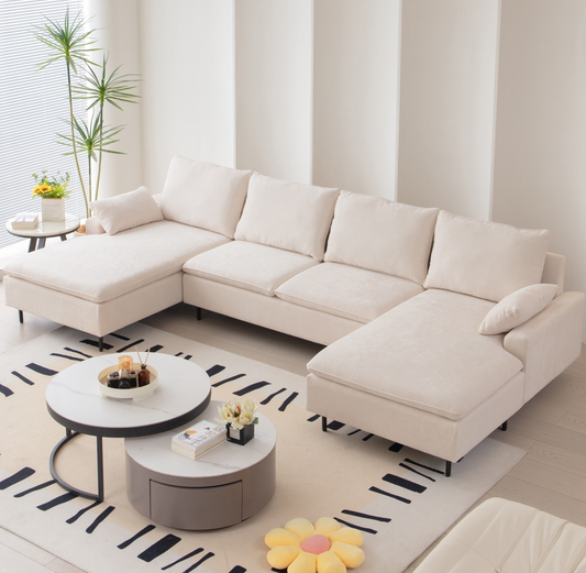 Sofa & Chair sets | U-Shaped Linen Sectional Sofa with Double Chaises, Beige - Stylish and Versatile | casafoyer.myshopify.com