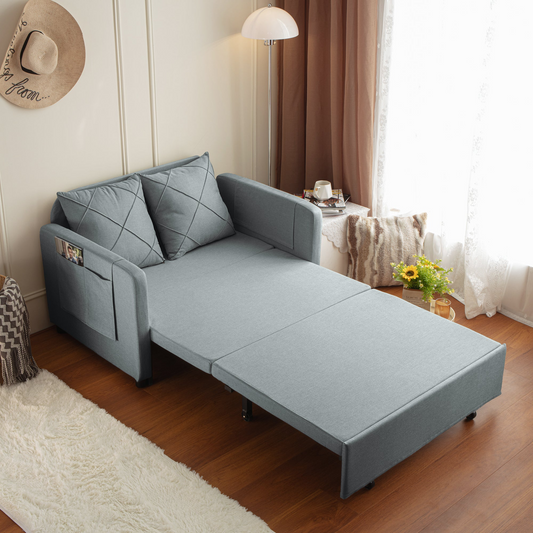 Sofa & Chair sets | Modern Love Seat Futon Sofa Bed with Headboard,Linen Love seat Couch,Pull Out Sofa Bed With 2 Pillows & 2 Sides Pockets for Any Small Spaces | casafoyer.myshopify.com