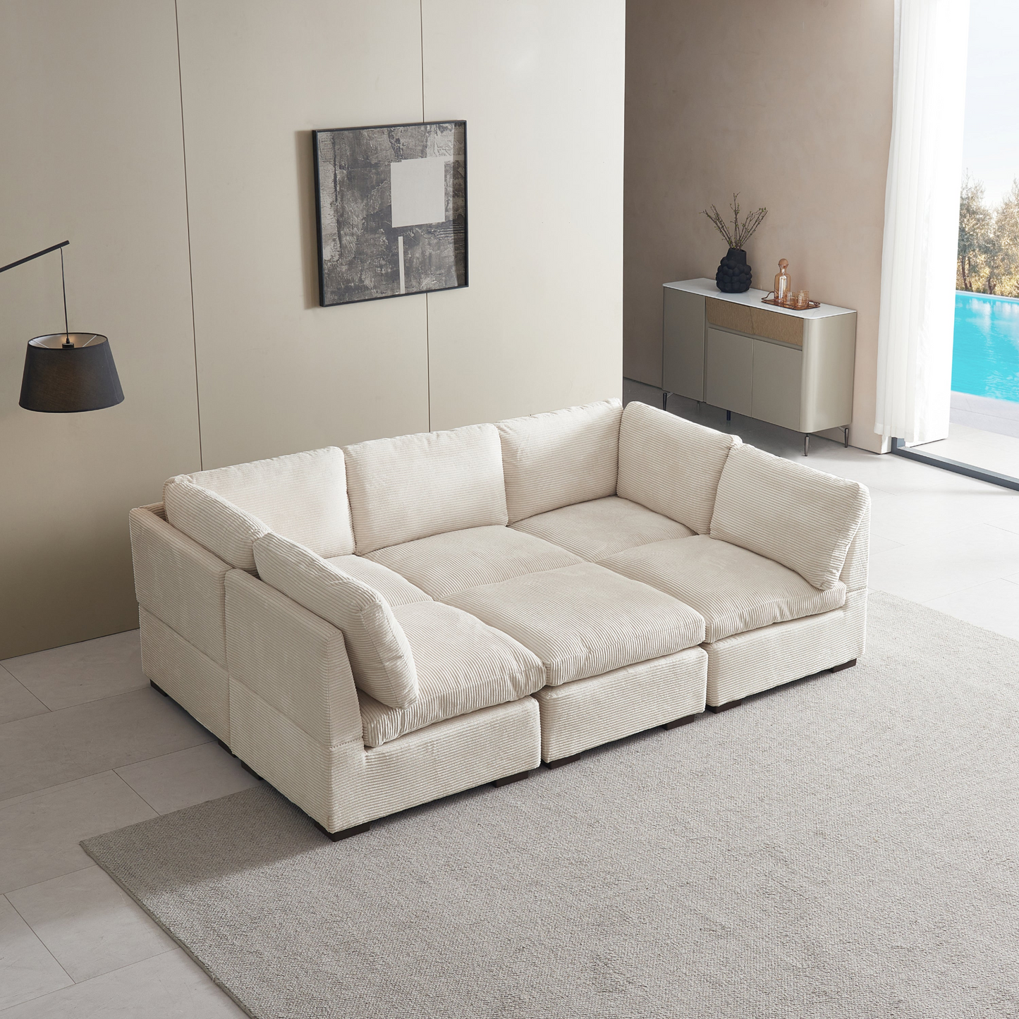 Sofa & Chair sets | Convertible Modern Luxury Sectional Sofa Couch for Living Room | Quality Corduroy Upholstery | Modular Sofa Solid Wood Leg Couch - Beige | casafoyer.myshopify.com