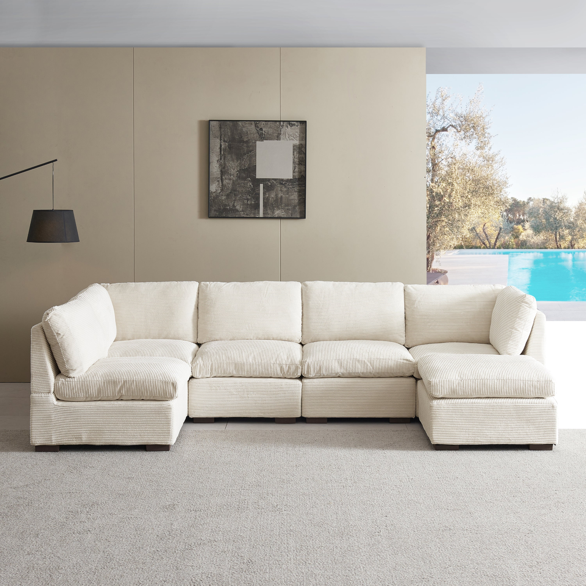 Sofa & Chair sets | Convertible Modern Luxury Sectional Sofa Couch for Living Room | Quality Corduroy Upholstery | Modular Sofa Solid Wood Leg Couch - Beige | casafoyer.myshopify.com