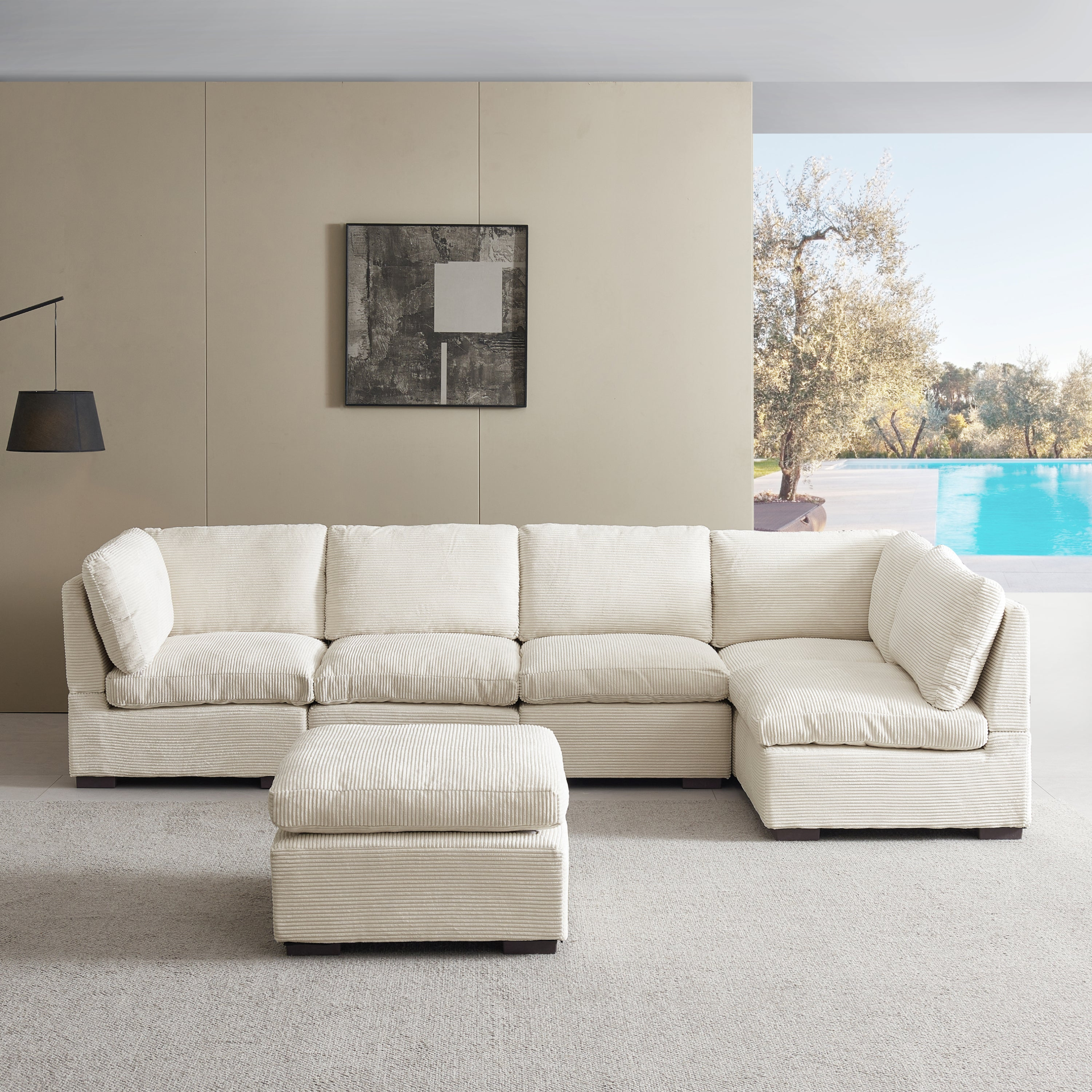 Sofa & Chair sets | Convertible Modern Luxury Sectional Sofa Couch for Living Room | Quality Corduroy Upholstery | Modular Sofa Solid Wood Leg Couch - Beige | casafoyer.myshopify.com