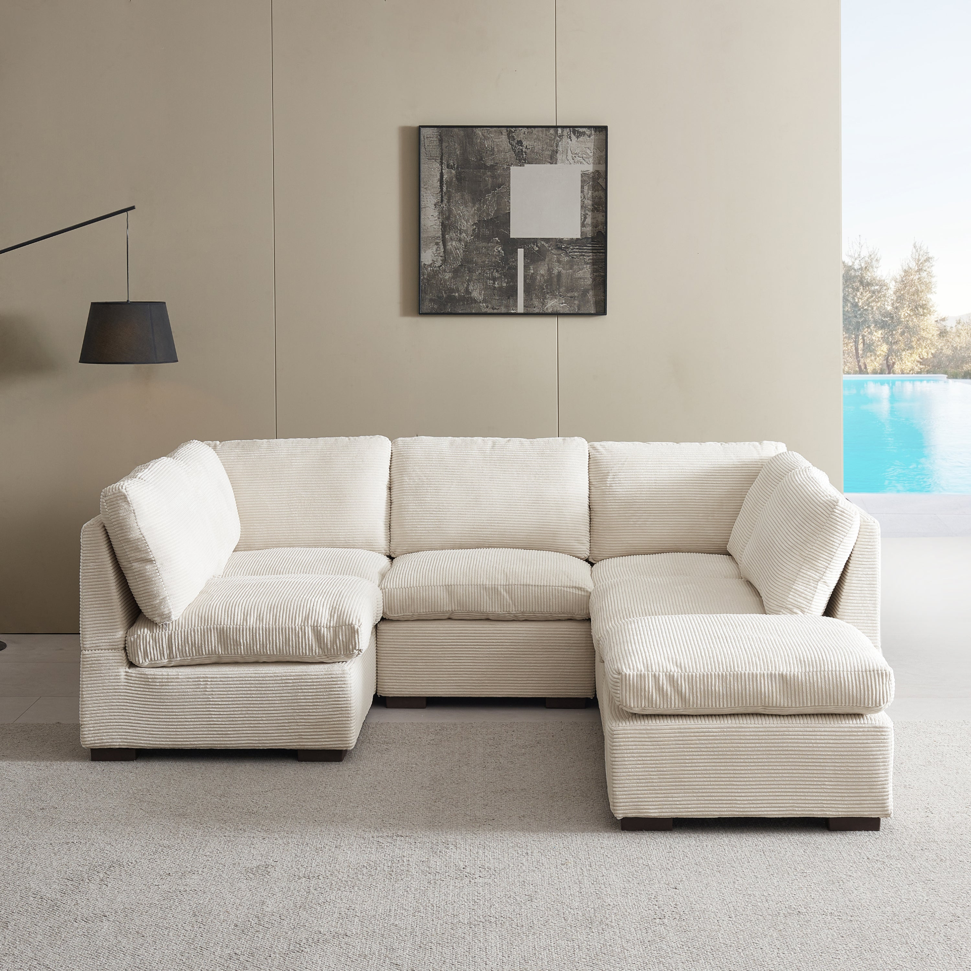 Sofa & Chair sets | Convertible Modern Luxury Sectional Sofa Couch for Living Room | Quality Corduroy Upholstery | Modular Sofa Solid Wood Leg Couch - Beige | casafoyer.myshopify.com