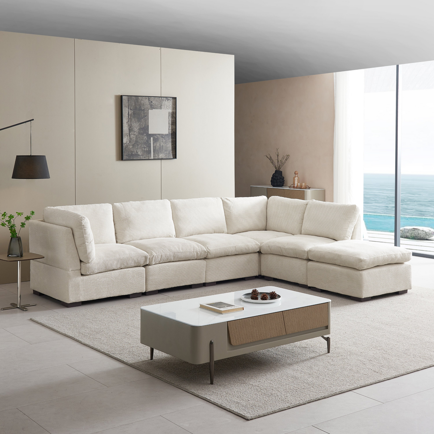 Sofa & Chair sets | Convertible Modern Luxury Sectional Sofa Couch for Living Room | Quality Corduroy Upholstery | Modular Sofa Solid Wood Leg Couch - Beige | casafoyer.myshopify.com