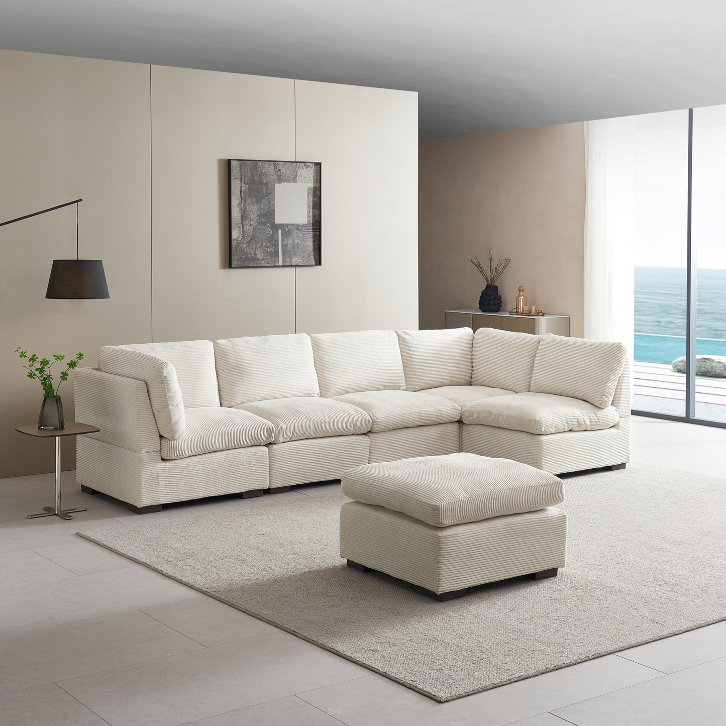 Sofa & Chair sets | Convertible Modern Luxury Sectional Sofa Couch for Living Room | Quality Corduroy Upholstery | Modular Sofa Solid Wood Leg Couch - Beige | casafoyer.myshopify.com