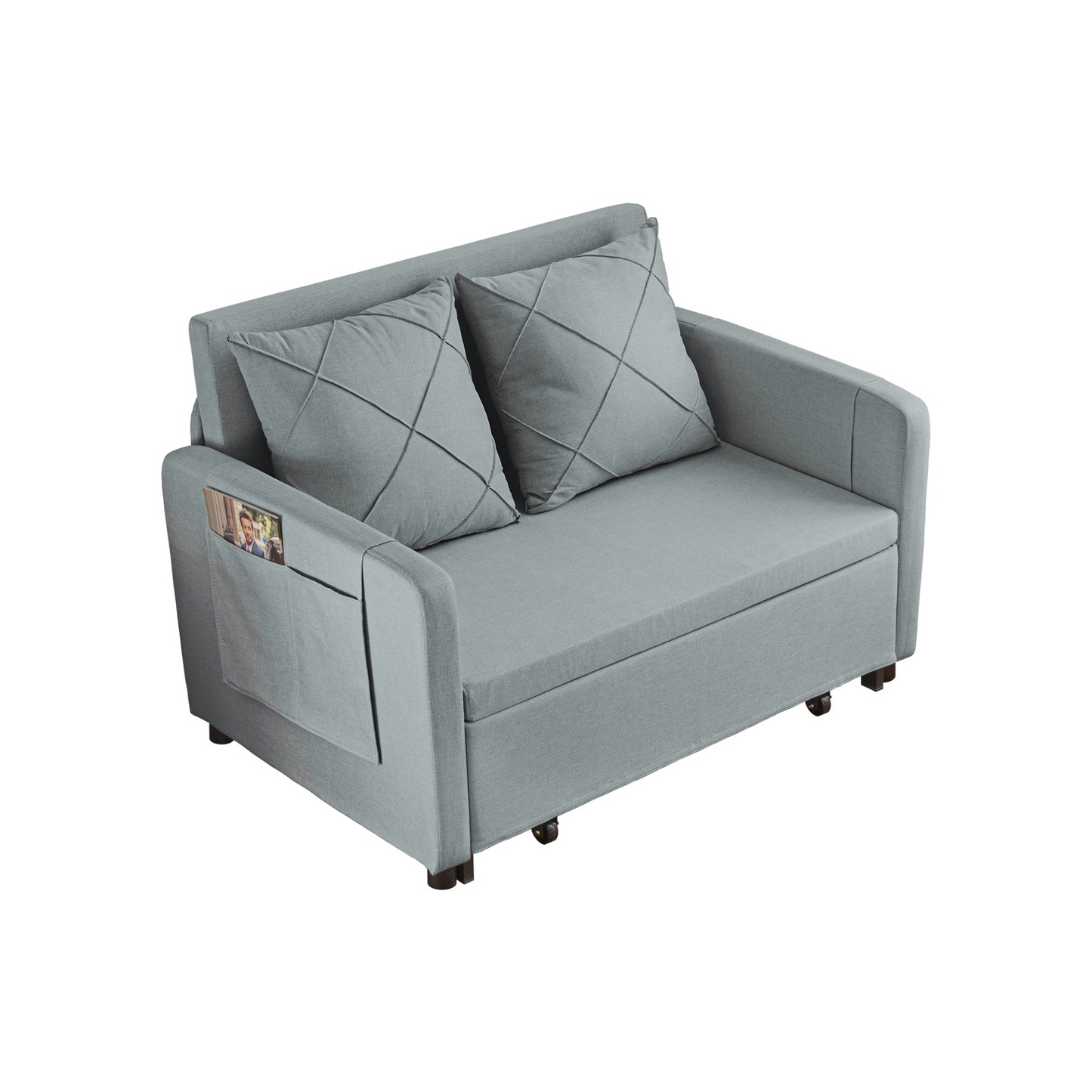 Sofa & Chair sets | Modern Love Seat Futon Sofa Bed with Headboard,Linen Love seat Couch,Pull Out Sofa Bed With 2 Pillows & 2 Sides Pockets for Any Small Spaces | casafoyer.myshopify.com