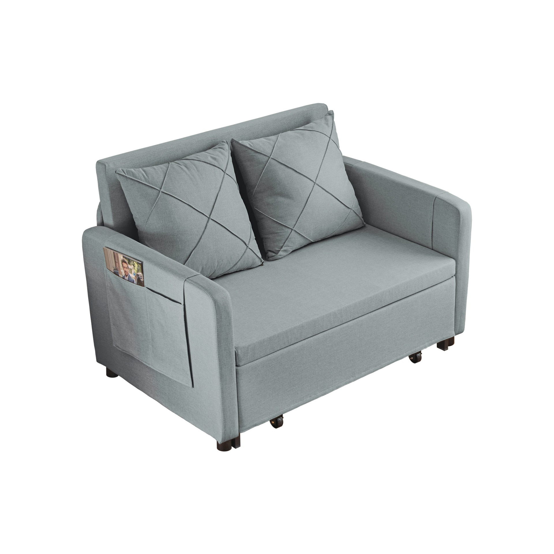 Sofa & Chair sets | Modern Love Seat Futon Sofa Bed with Headboard,Linen Love seat Couch,Pull Out Sofa Bed With 2 Pillows & 2 Sides Pockets for Any Small Spaces | casafoyer.myshopify.com