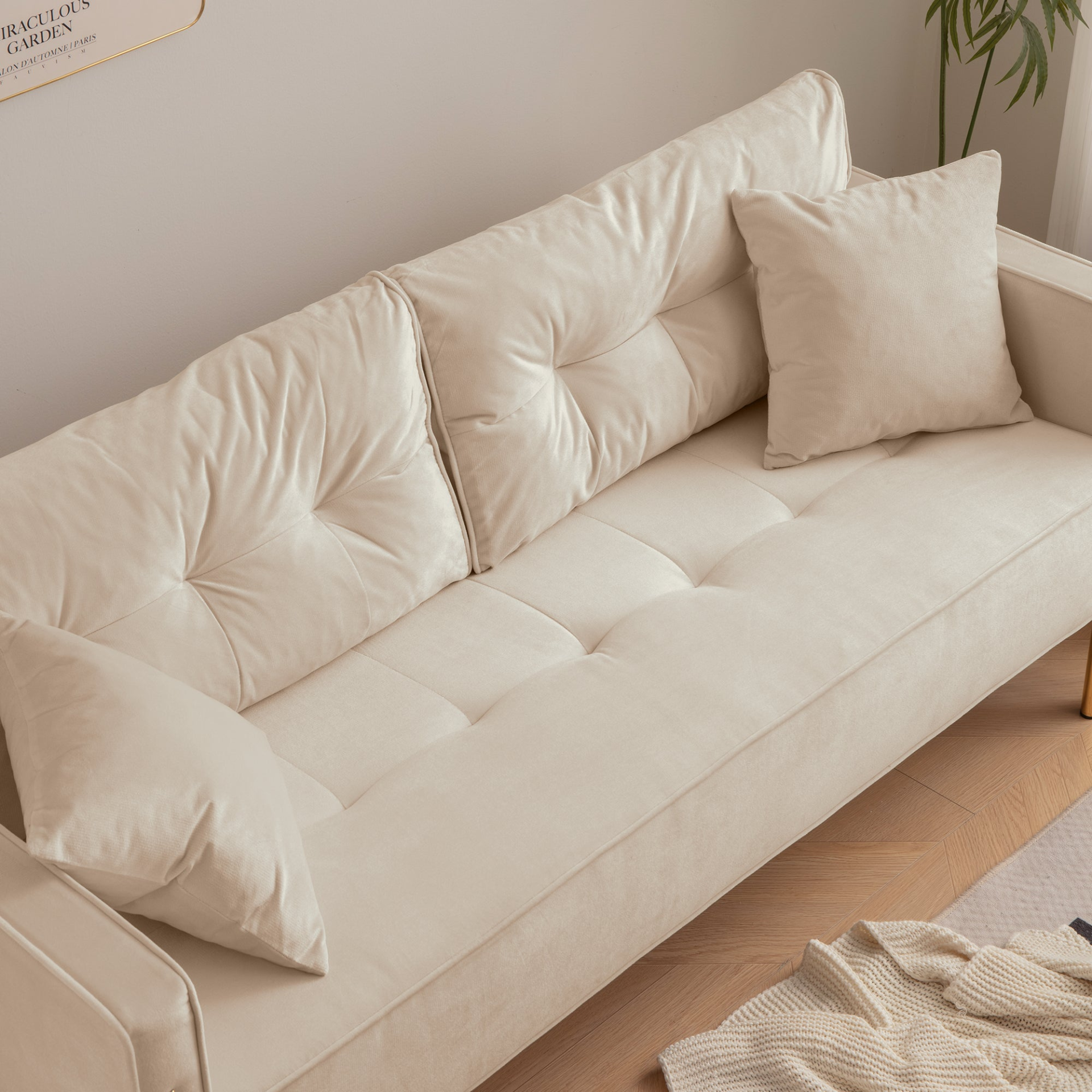 Sofa & Chair sets | 70" Velvet Sofa Couch Luxury Modern Upholstered 3-Seater Sofa with 2 Pillows | casafoyer.myshopify.com