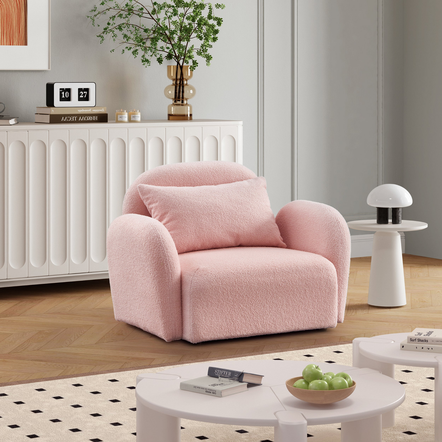 Sofa & Chair sets | Living Room Furniture Lazy Sofa Chair Teddy Fabric Pink | casafoyer.myshopify.com