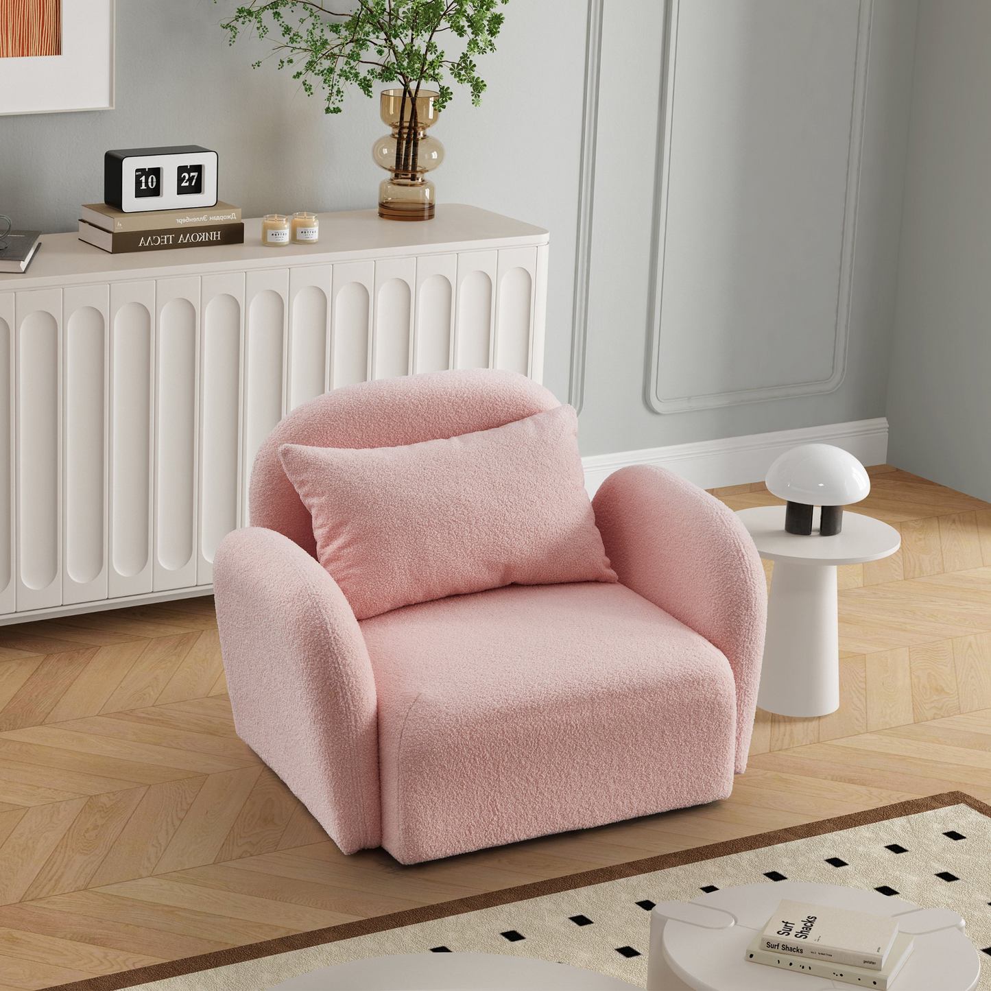 Sofa & Chair sets | Living Room Furniture Lazy Sofa Chair Teddy Fabric Pink | casafoyer.myshopify.com