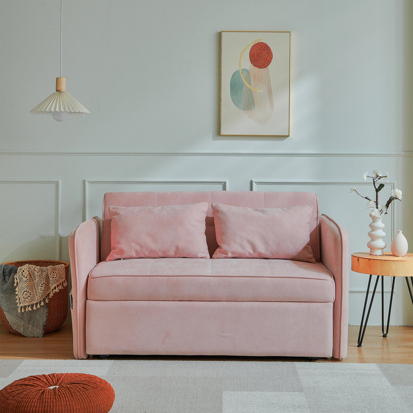 Sofa & Chair sets | Chenille Fabric Pull-Out Sofa Bed, Sleeper Loveseat Couch with Adjustable Armrests - Pink | casafoyer.myshopify.com