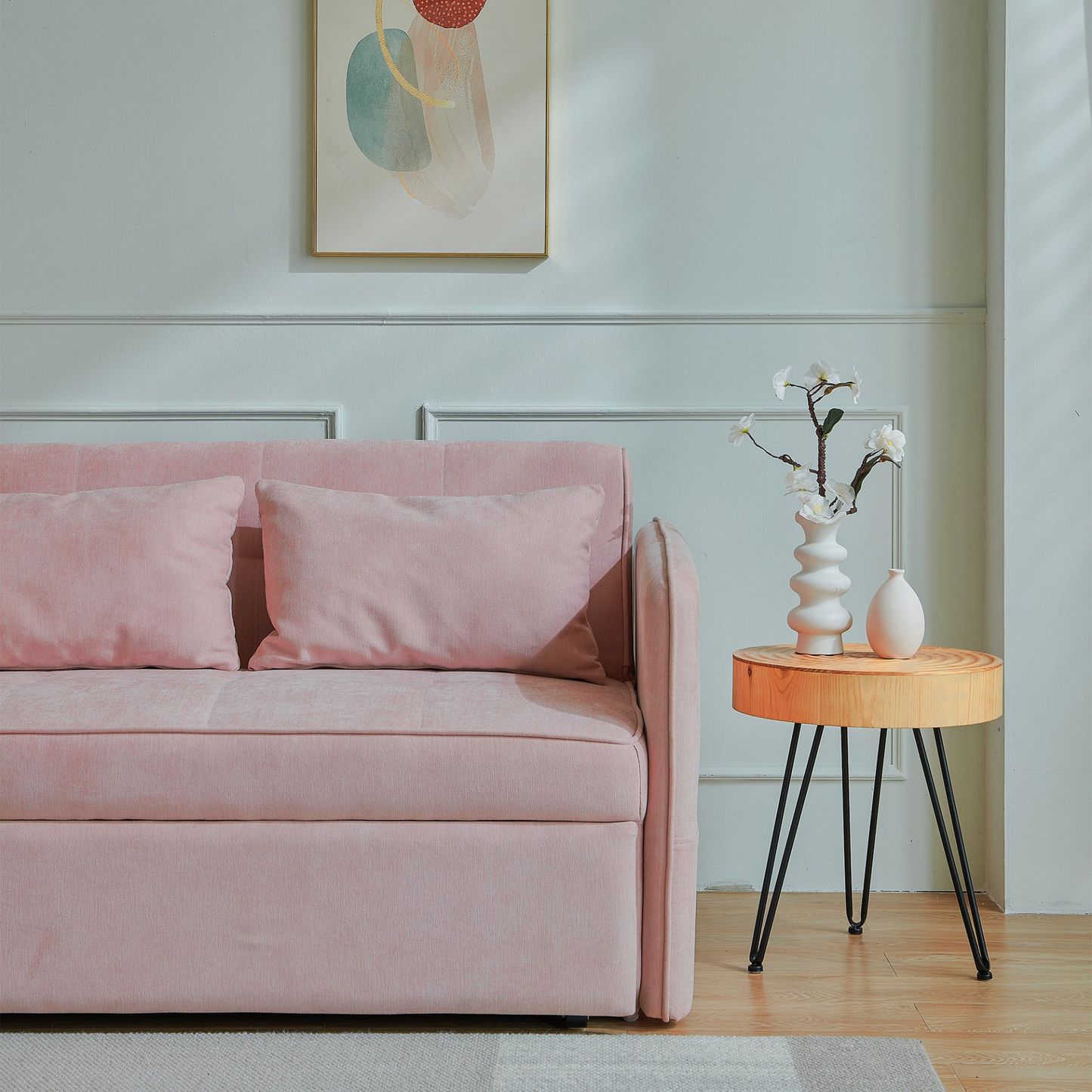 Sofa & Chair sets | Chenille Fabric Pull-Out Sofa Bed, Sleeper Loveseat Couch with Adjustable Armrests - Pink | casafoyer.myshopify.com