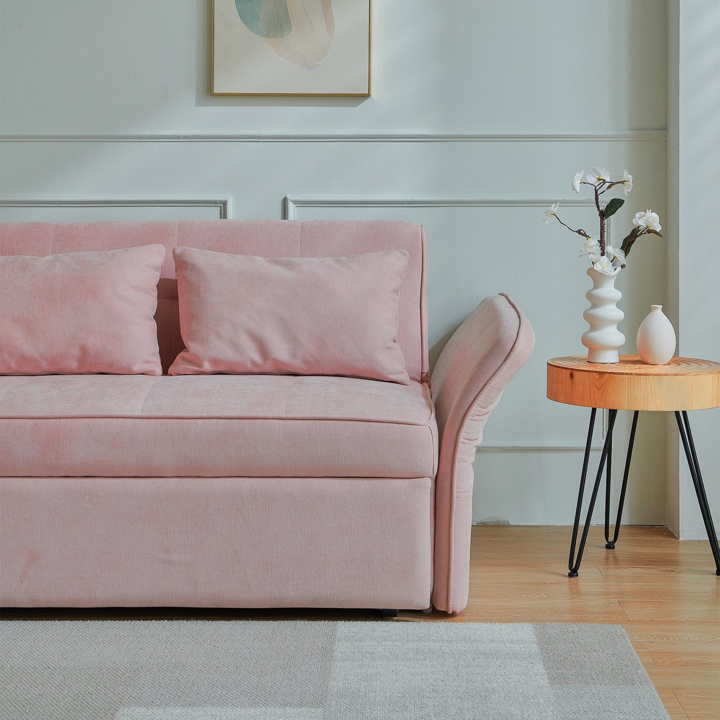 Sofa & Chair sets | Chenille Fabric Pull-Out Sofa Bed, Sleeper Loveseat Couch with Adjustable Armrests - Pink | casafoyer.myshopify.com