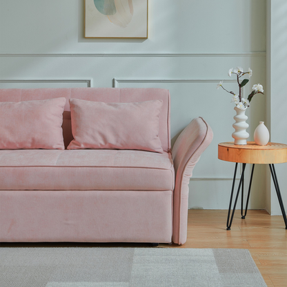 Sofa & Chair sets | Chenille Fabric Pull-Out Sofa Bed, Sleeper Loveseat Couch with Adjustable Armrests - Pink | casafoyer.myshopify.com