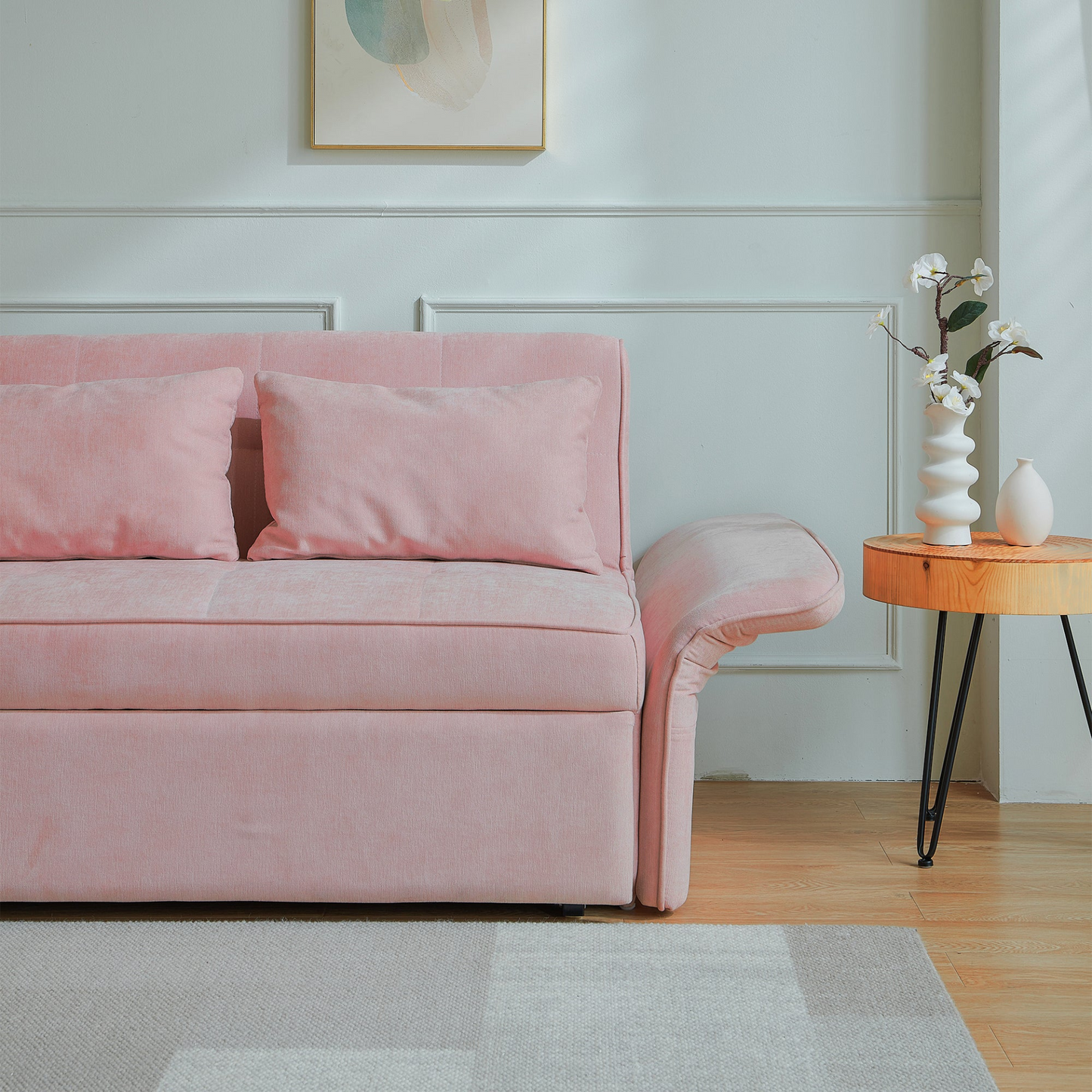 Sofa & Chair sets | Chenille Fabric Pull-Out Sofa Bed, Sleeper Loveseat Couch with Adjustable Armrests - Pink | casafoyer.myshopify.com