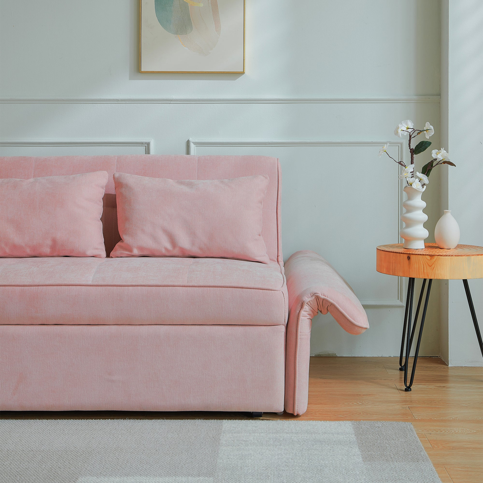 Sofa & Chair sets | Chenille Fabric Pull-Out Sofa Bed, Sleeper Loveseat Couch with Adjustable Armrests - Pink | casafoyer.myshopify.com