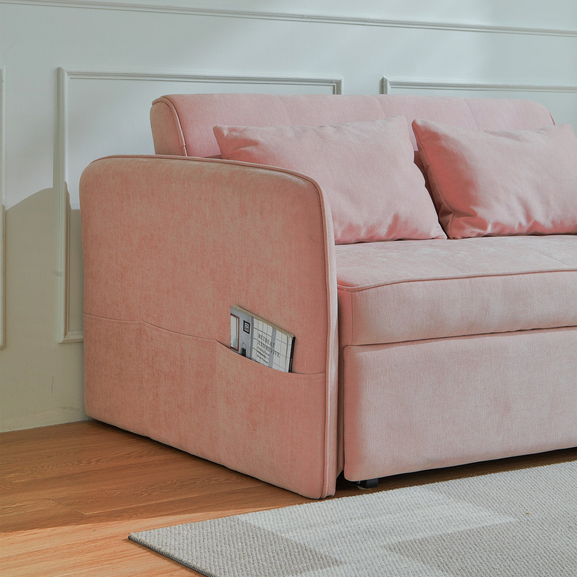 Sofa & Chair sets | Chenille Fabric Pull-Out Sofa Bed, Sleeper Loveseat Couch with Adjustable Armrests - Pink | casafoyer.myshopify.com