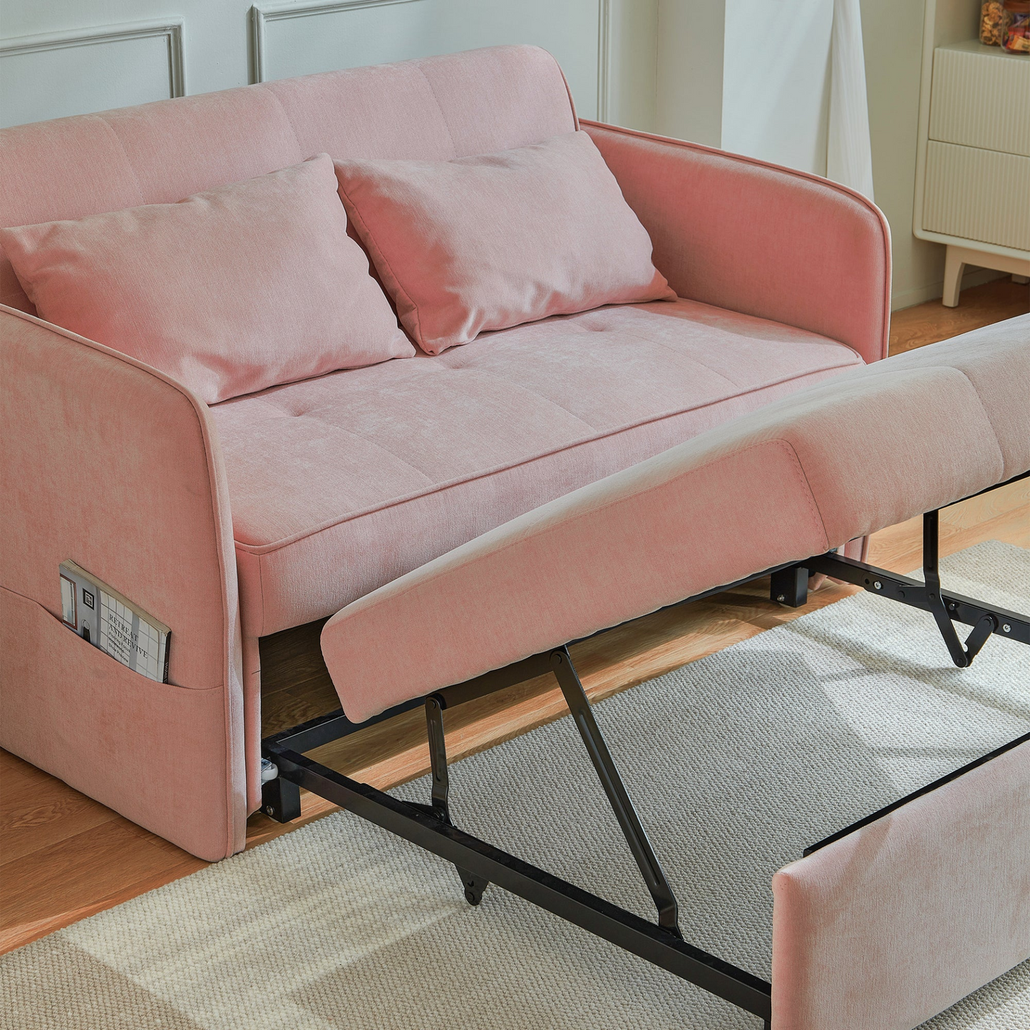 Sofa & Chair sets | Chenille Fabric Pull-Out Sofa Bed, Sleeper Loveseat Couch with Adjustable Armrests - Pink | casafoyer.myshopify.com