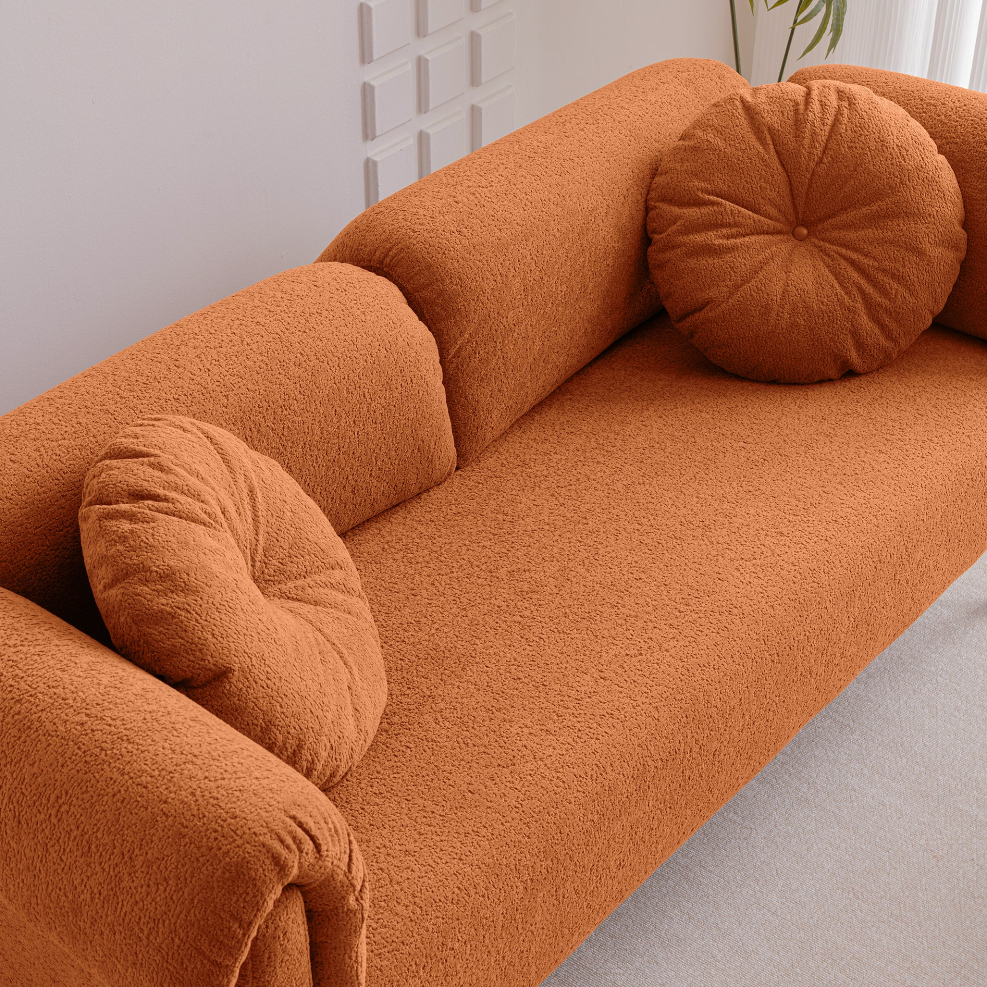 [product_type] | 68.5" Modern Lamb Wool Sofa With Decorative Throw Pillows for Small Spaces | casafoyer.myshopify.com