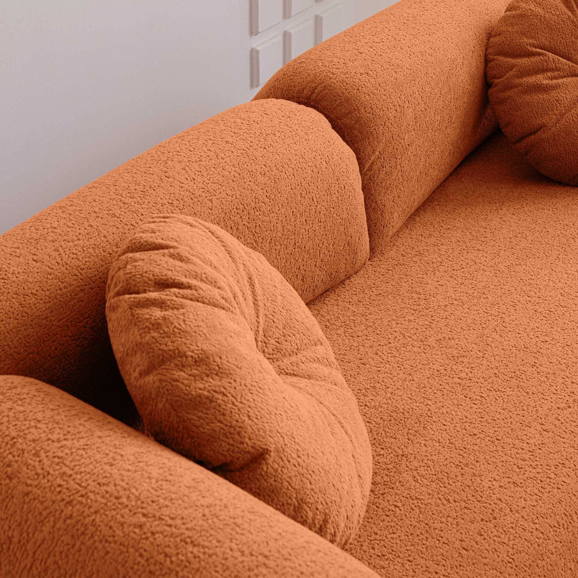 [product_type] | 68.5" Modern Lamb Wool Sofa With Decorative Throw Pillows for Small Spaces | casafoyer.myshopify.com