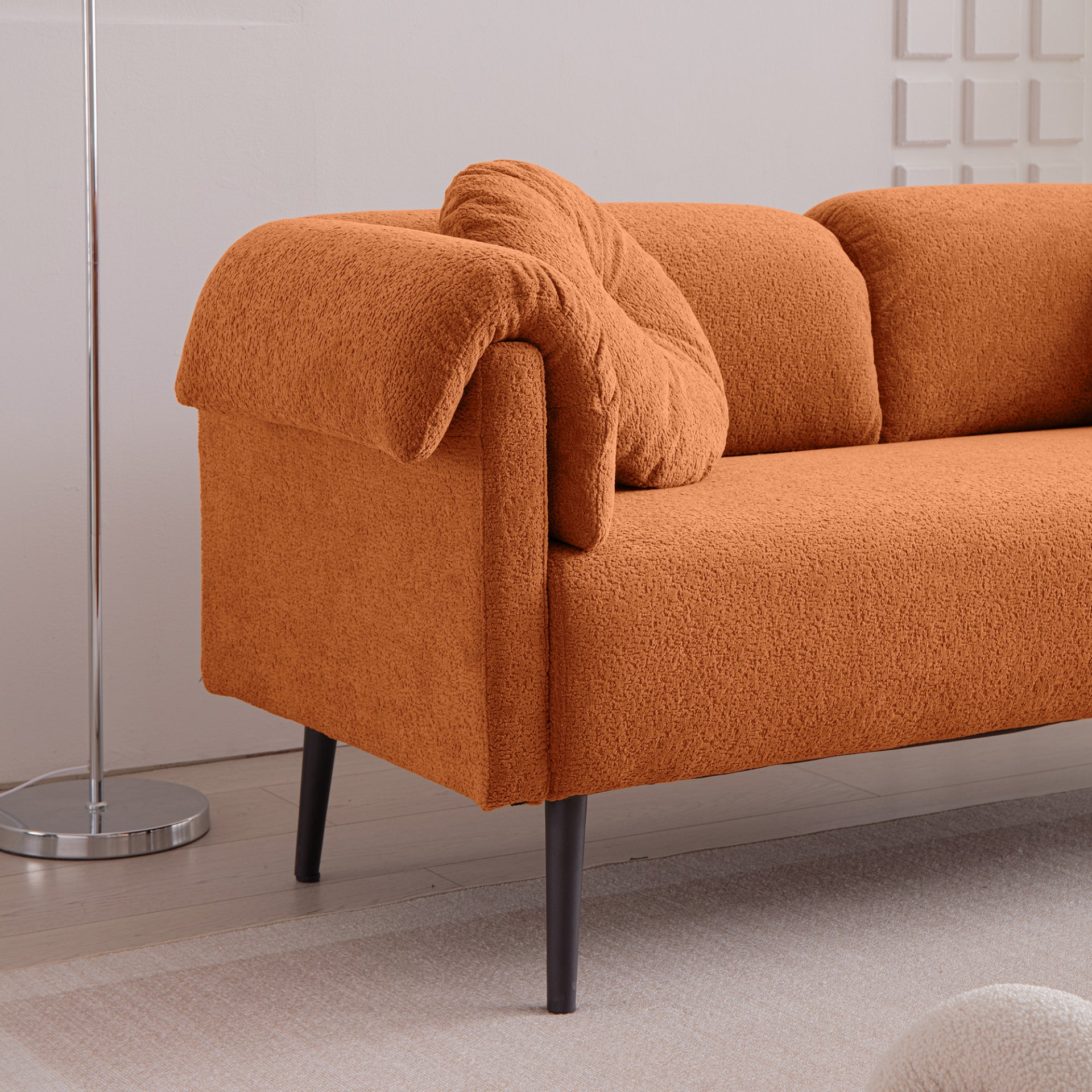 [product_type] | 68.5" Modern Lamb Wool Sofa With Decorative Throw Pillows for Small Spaces | casafoyer.myshopify.com