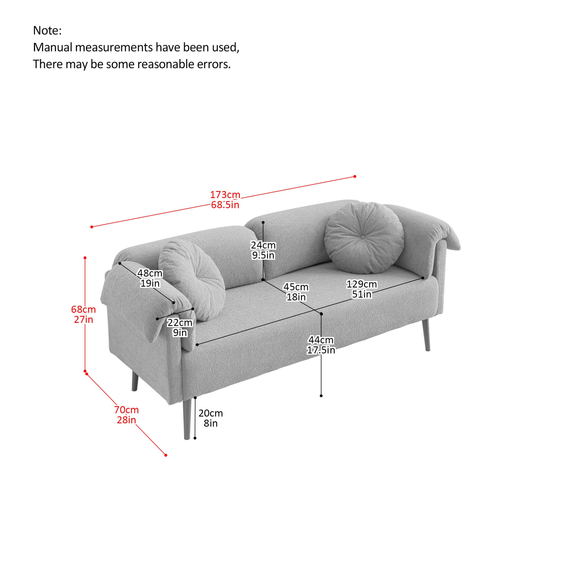 [product_type] | 68.5" Modern Lamb Wool Sofa With Decorative Throw Pillows for Small Spaces | casafoyer.myshopify.com