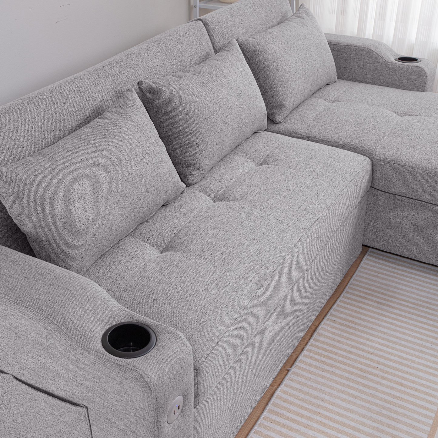 [product_type] | 84" Adjustable Backrest Sofa Bed - Modern Linen Sleeper with USB Ports & Cup Holders | casafoyer.myshopify.com