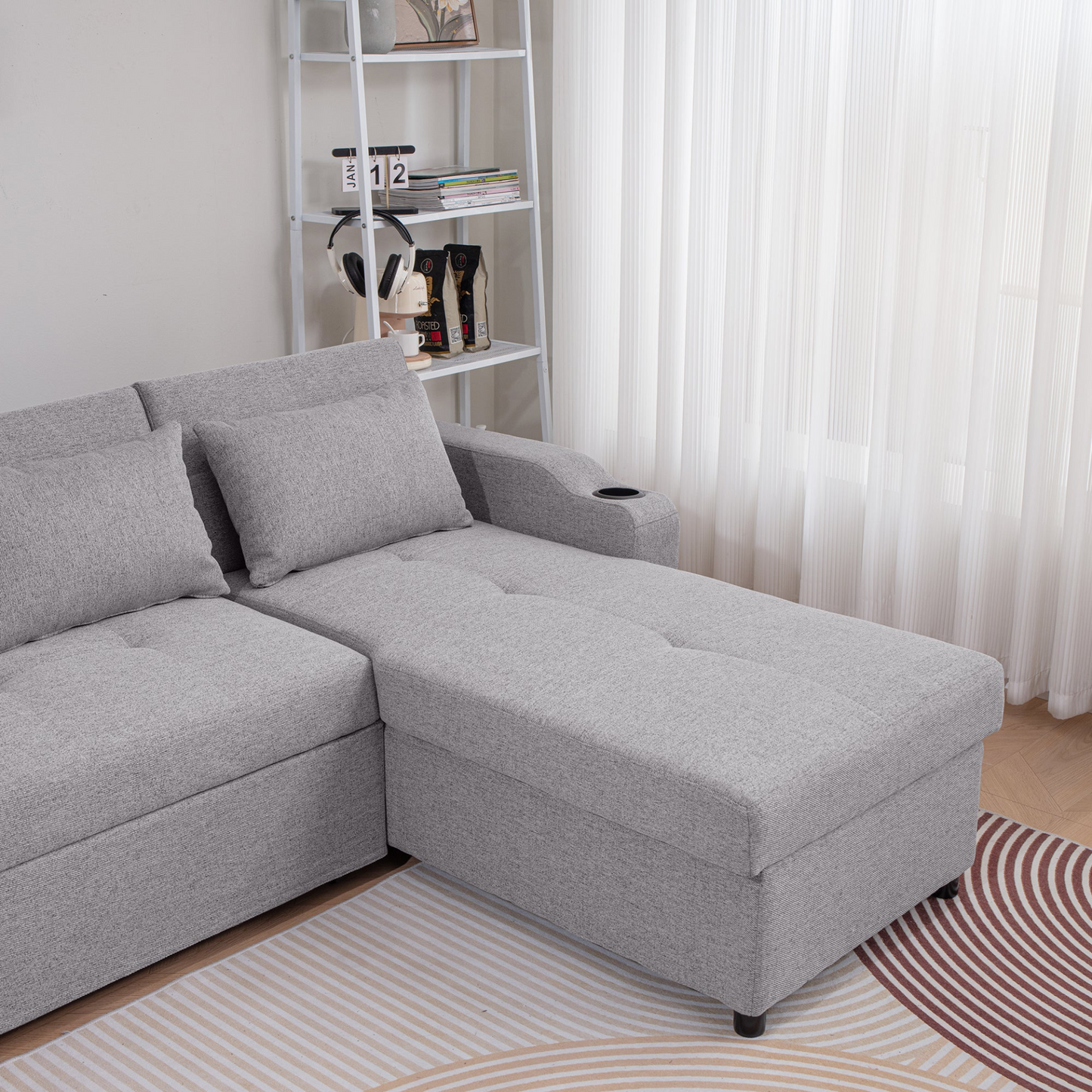 [product_type] | 84" Adjustable Backrest Sofa Bed - Modern Linen Sleeper with USB Ports & Cup Holders | casafoyer.myshopify.com