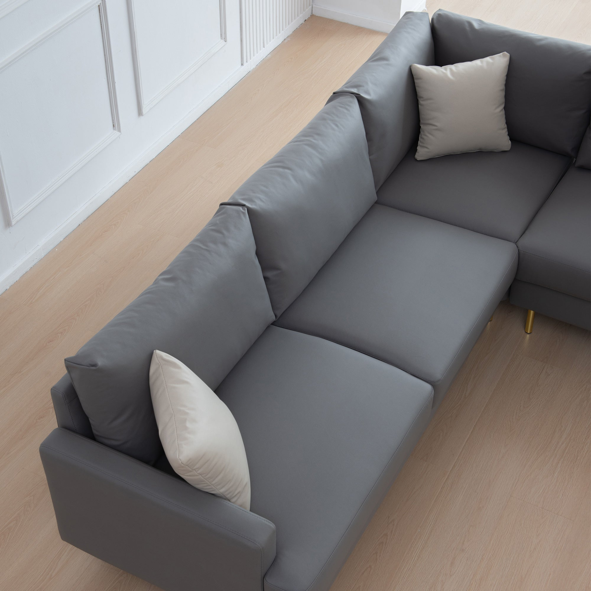 Sofa & Chair sets | L-Shaped Corner Sectional Technical Leather Sofa with Pillows - Dark Grey - 89.8*89.8'' | casafoyer.myshopify.com