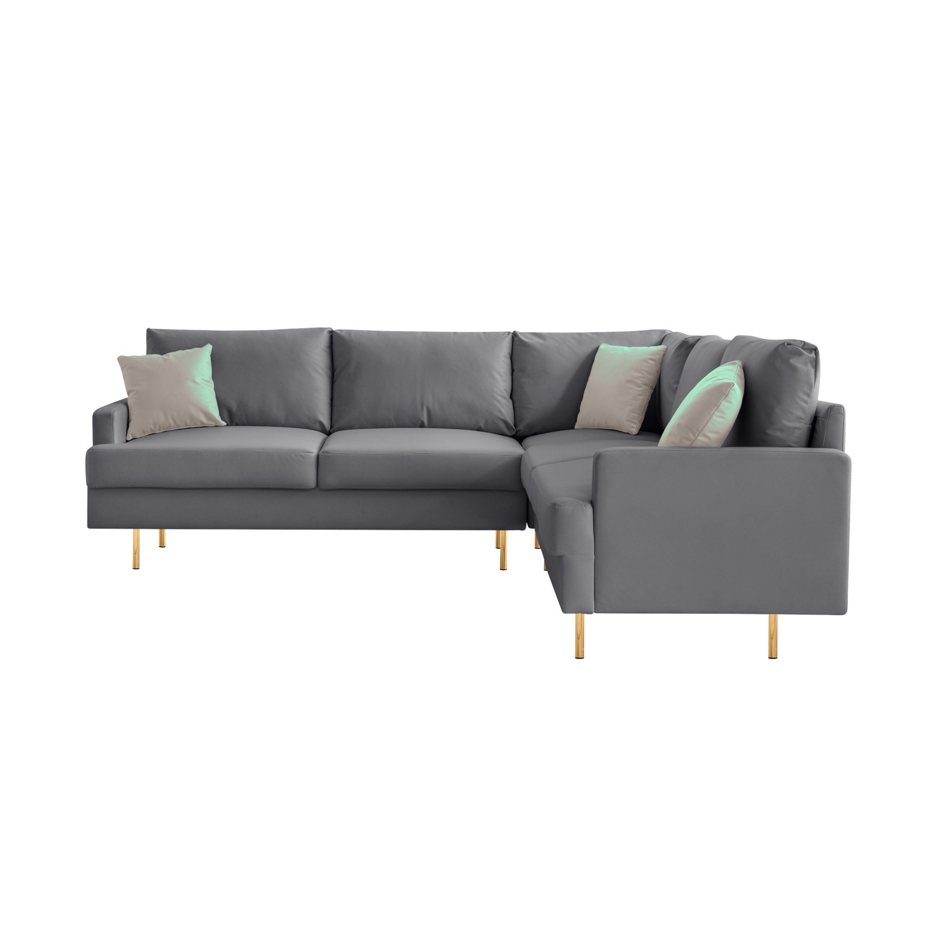 Sofa & Chair sets | L-Shaped Corner Sectional Technical Leather Sofa with Pillows - Dark Grey - 89.8*89.8'' | casafoyer.myshopify.com