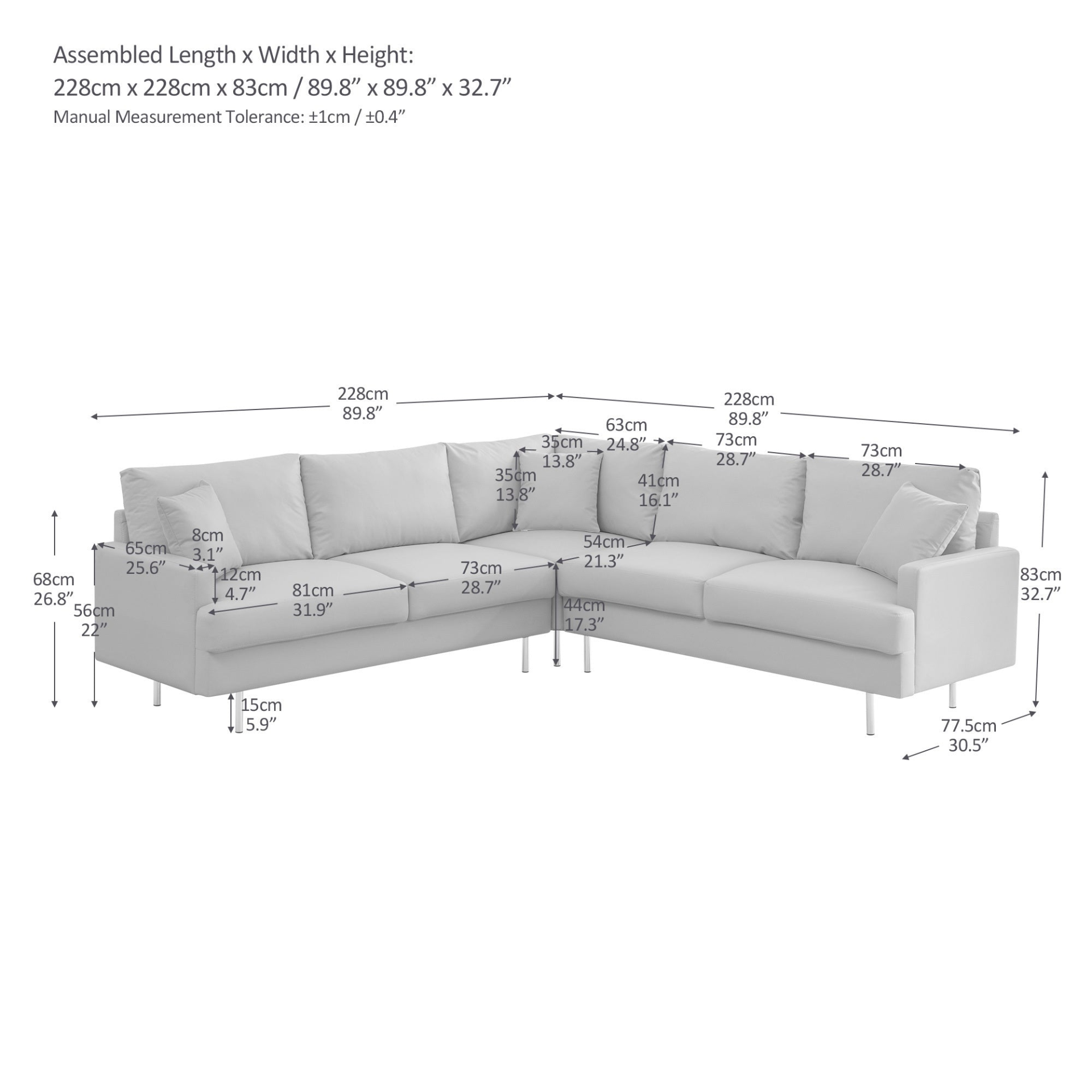 Sofa & Chair sets | L-Shaped Corner Sectional Technical Leather Sofa with Pillows - Dark Grey - 89.8*89.8'' | casafoyer.myshopify.com