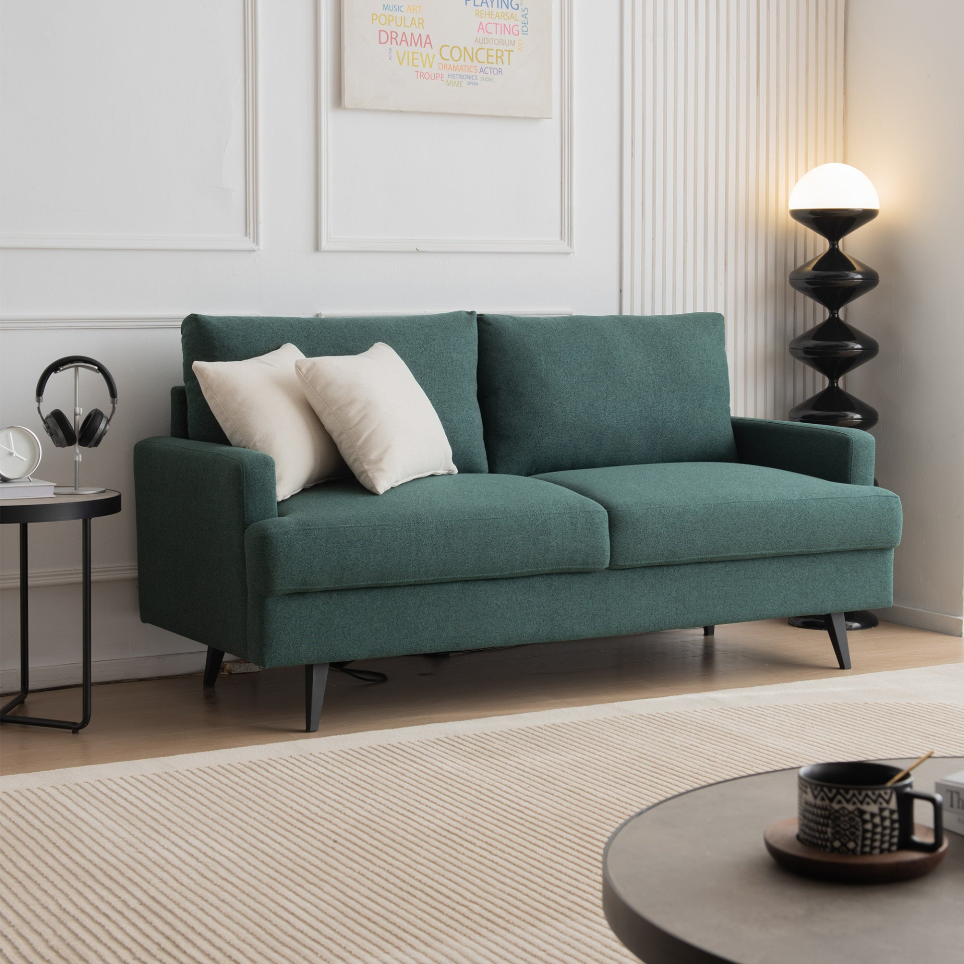 [product_type] | 64" W Fabric Upholstered Love seat with Metal Legs/High Resilience Sponge Couch - Emerald | casafoyer.myshopify.com