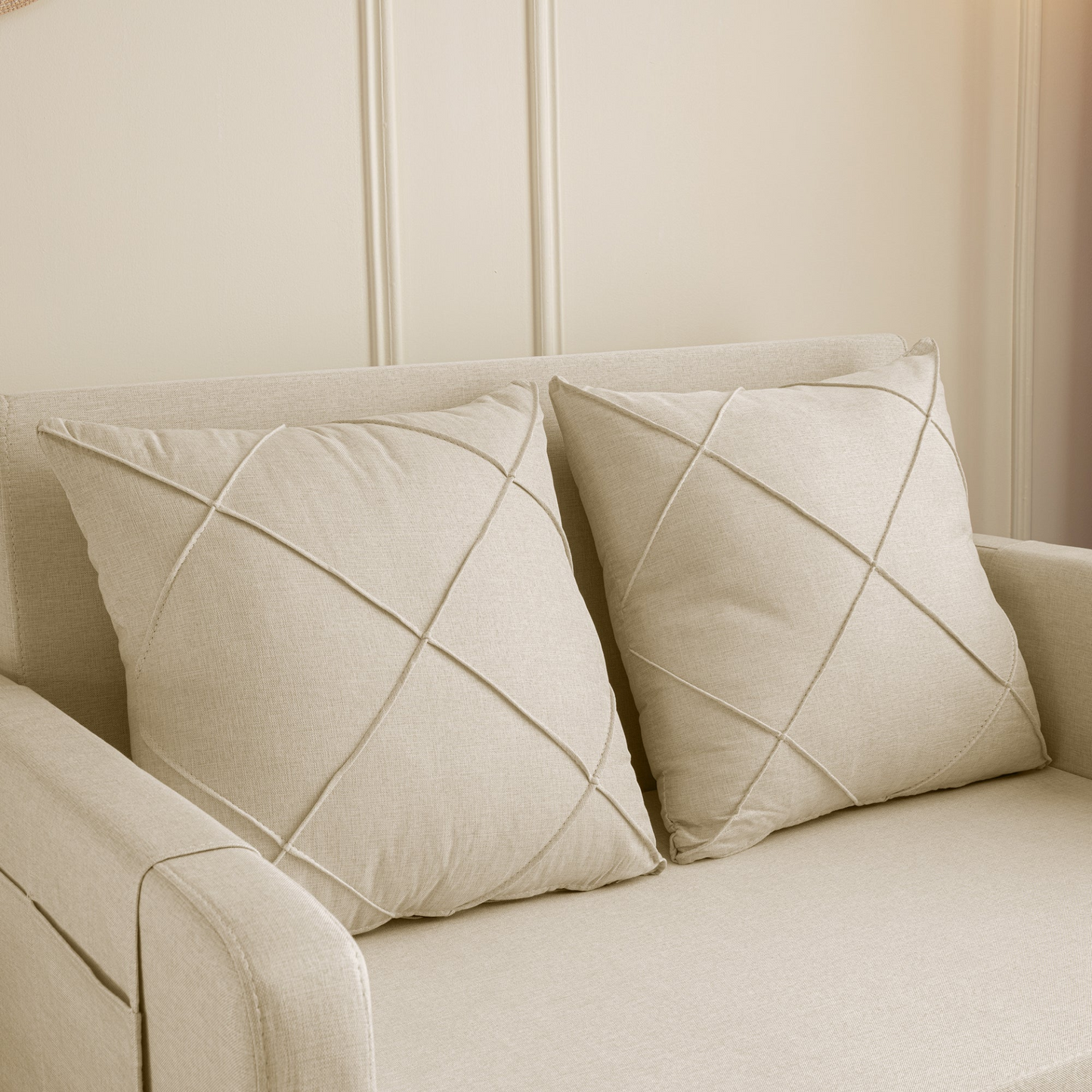 Sofa & Chair sets | Modern Love Seat Futon Sofa Bed with Headboard,Linen Love seat Couch,Pull Out Sofa Bed With 2 Pillows & 2 Sides Pockets for Any Small Spaces | casafoyer.myshopify.com