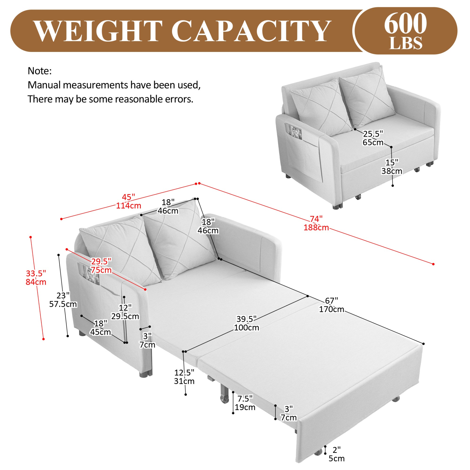 Sofa & Chair sets | Modern Love Seat Futon Sofa Bed with Headboard,Linen Love seat Couch,Pull Out Sofa Bed With 2 Pillows & 2 Sides Pockets for Any Small Spaces | casafoyer.myshopify.com