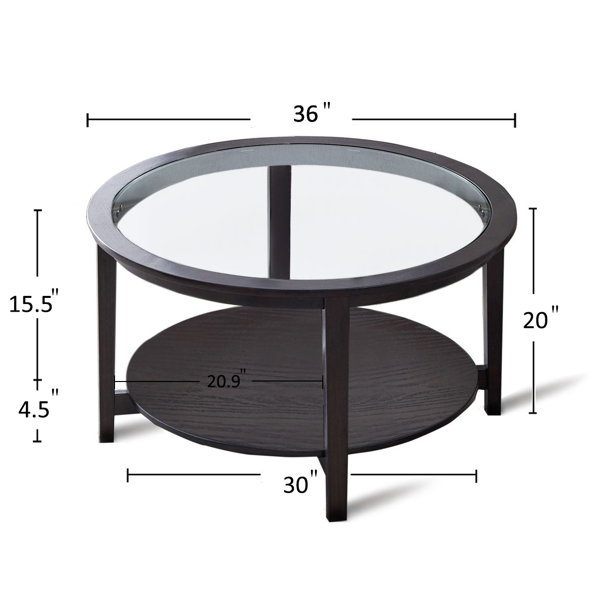 coffee tables | Round Glass Top Solid Wood Storage Coffee Table, Black | casafoyer.myshopify.com