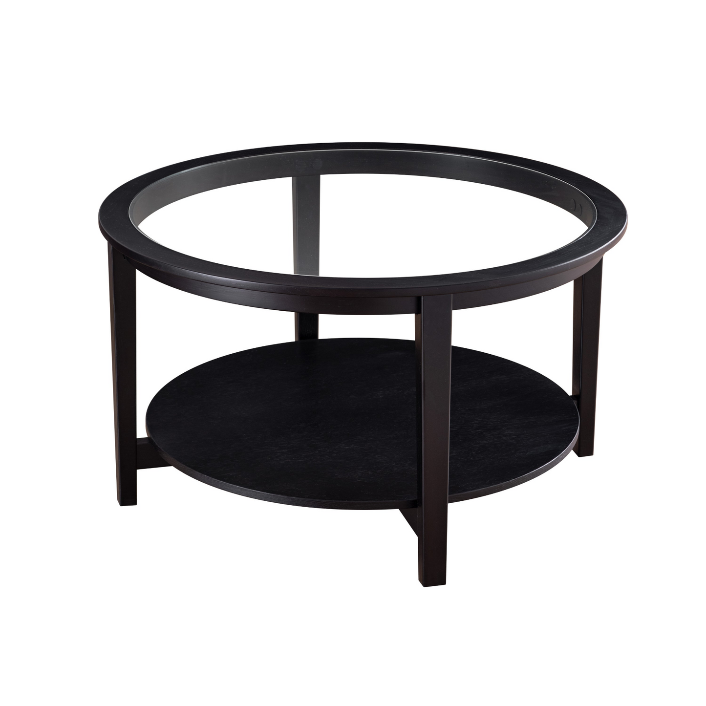 coffee tables | Round Glass Top Solid Wood Storage Coffee Table, Black | casafoyer.myshopify.com