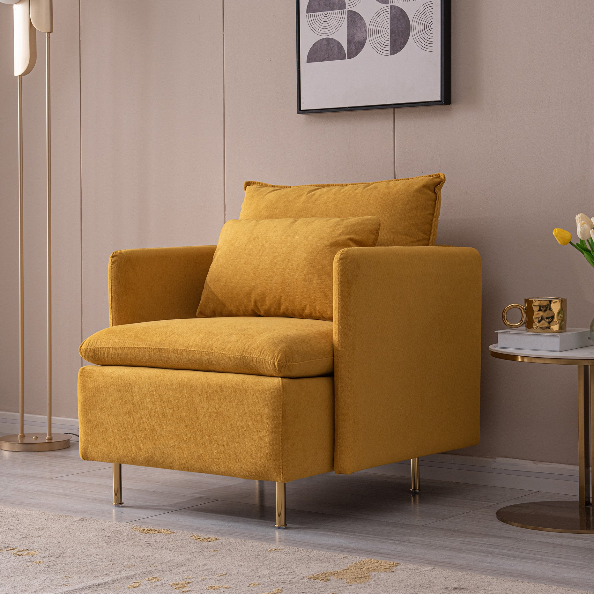 Sofa & Chair sets | Modern Fabric Accent Armchair - Yellow Cotton Linen-30.7'' | casafoyer.myshopify.com