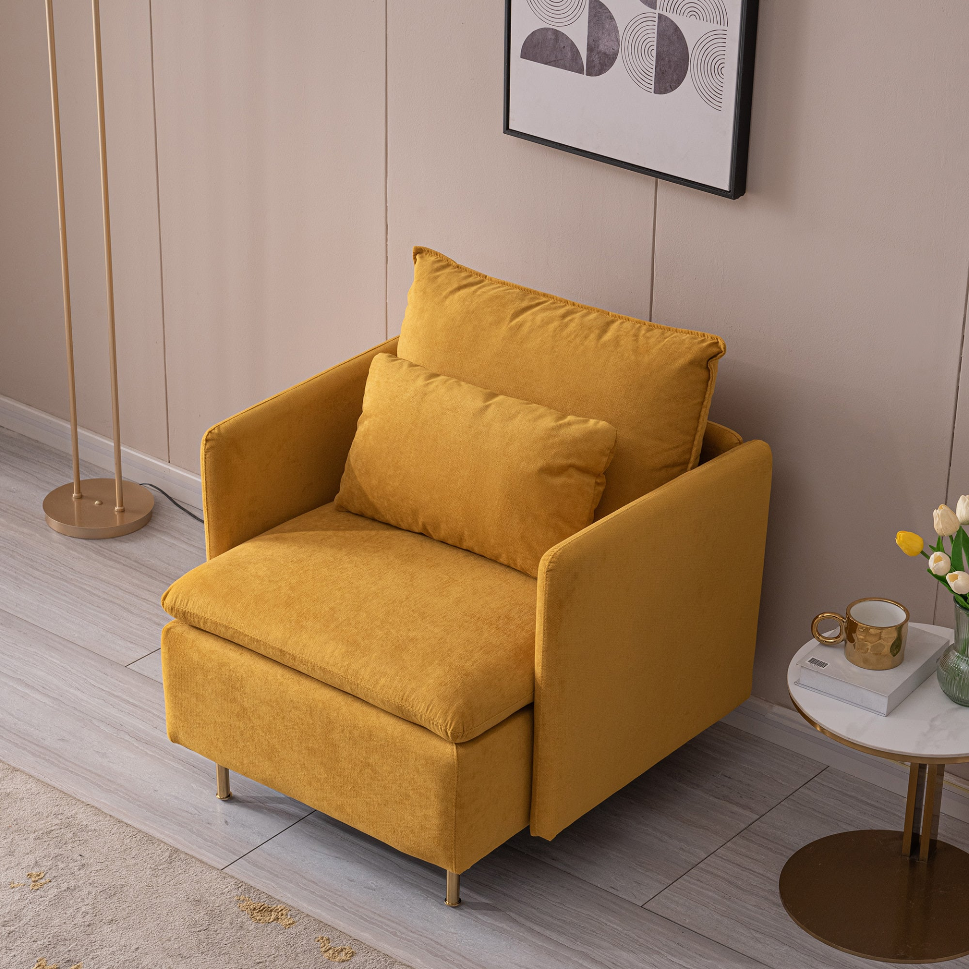 Sofa & Chair sets | Modern Fabric Accent Armchair - Yellow Cotton Linen-30.7'' | casafoyer.myshopify.com