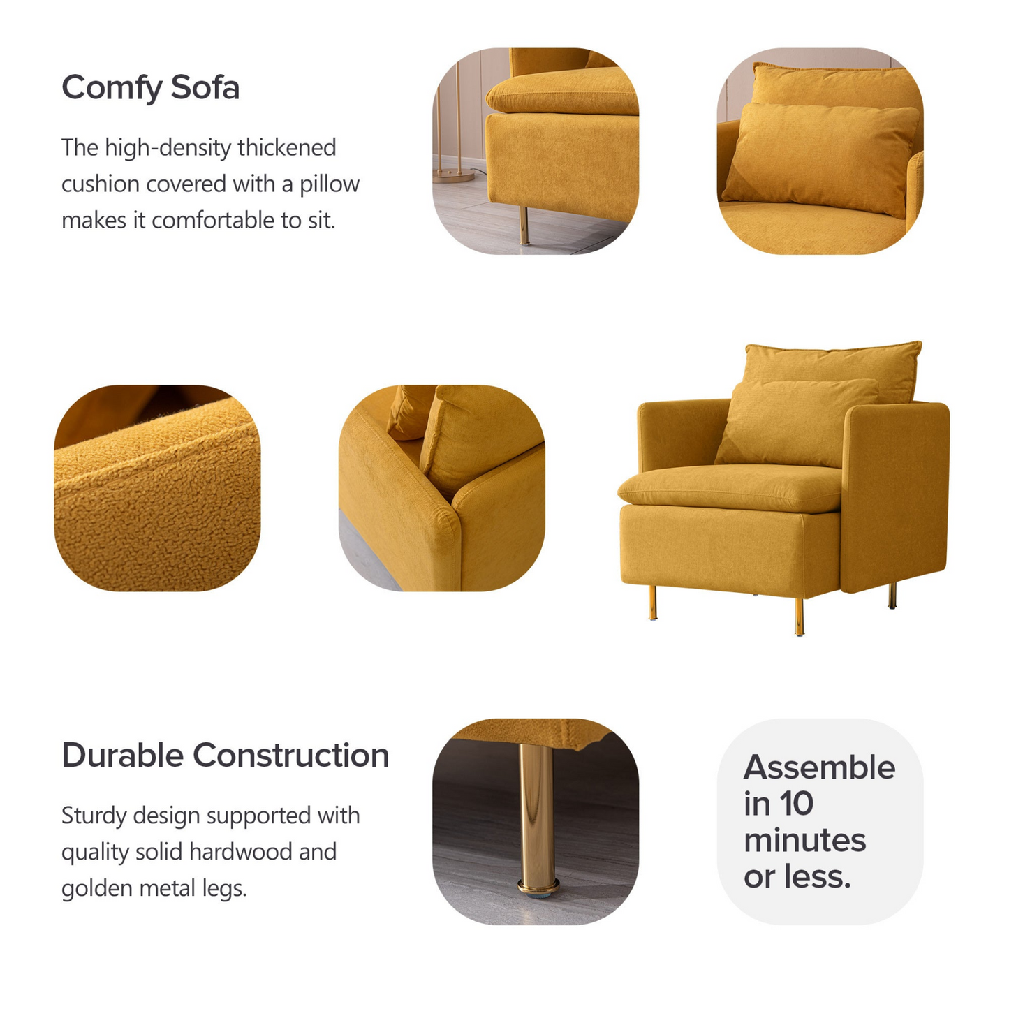 Sofa & Chair sets | Modern Fabric Accent Armchair - Yellow Cotton Linen-30.7'' | casafoyer.myshopify.com