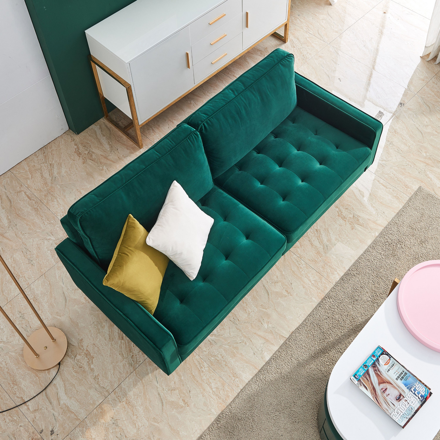 [product_type] | 70'' Modern Button Tufted Sofa with 2 Throw Pillows for Living Room - Emerald | casafoyer.myshopify.com