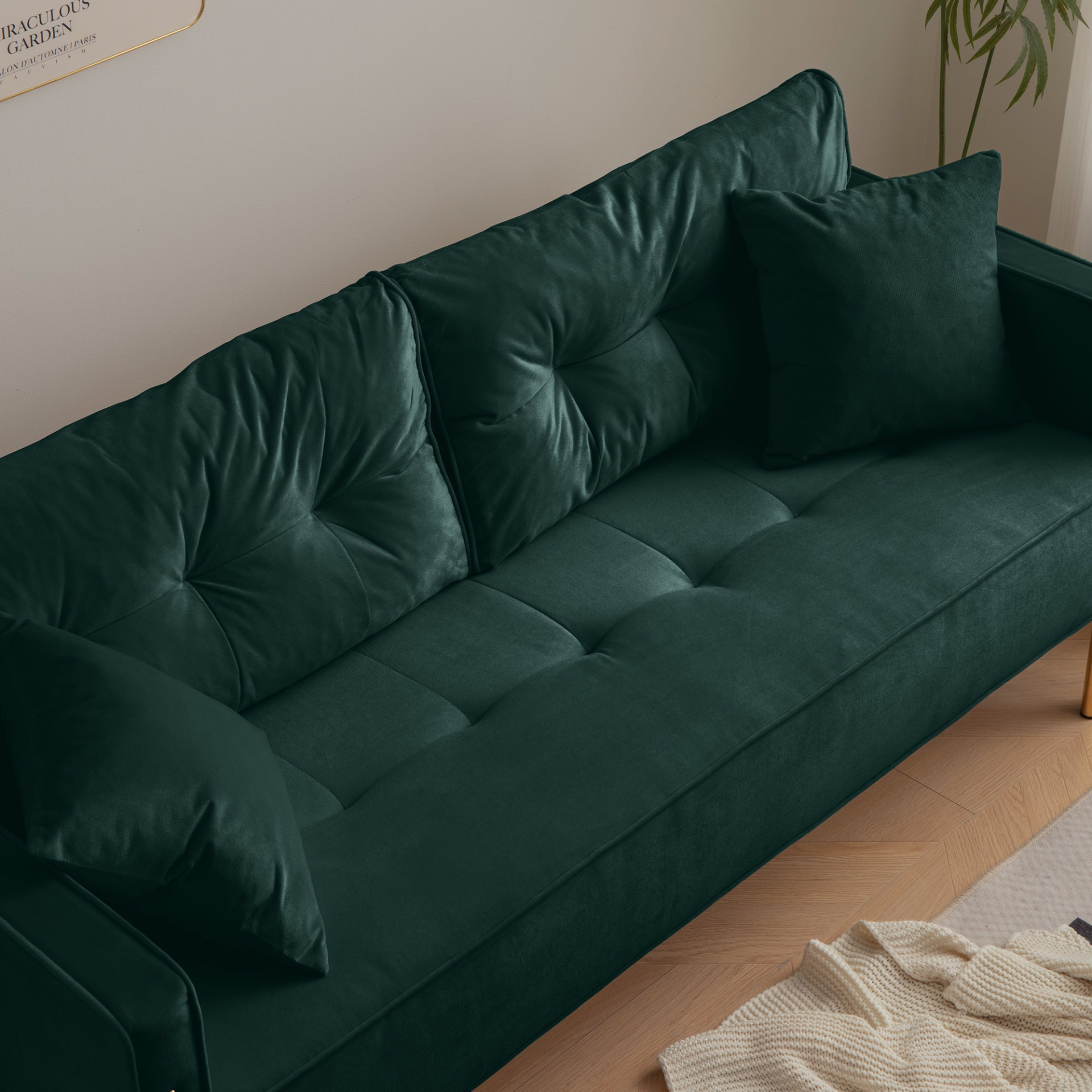 Sofa & Chair sets | Velvet Sofa Couch Luxury Modern Upholstered 3-Seater sofa with 2 Pillows for Living Room, Apartment and Small Space | casafoyer.myshopify.com