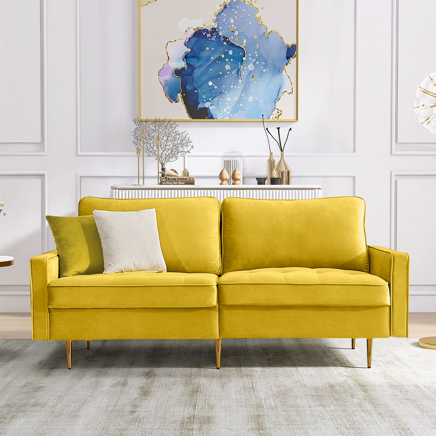 Sofa & Chair sets | Modern Velvet Fabric Sofa 71" - Yellow | Luxurious Design | casafoyer.myshopify.com