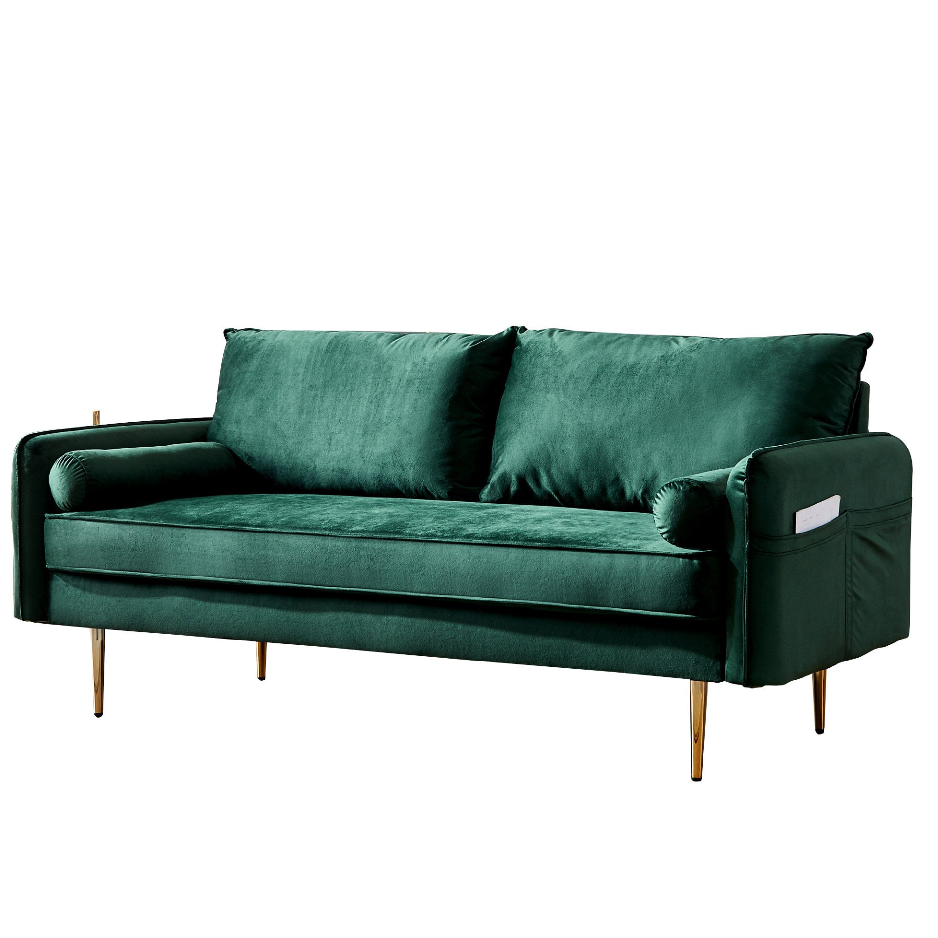 [product_type] | 71'' Velvet Sofa - Mid Century Couch with 2 Throw Pillows & Pockets for Living Room, Green | casafoyer.myshopify.com