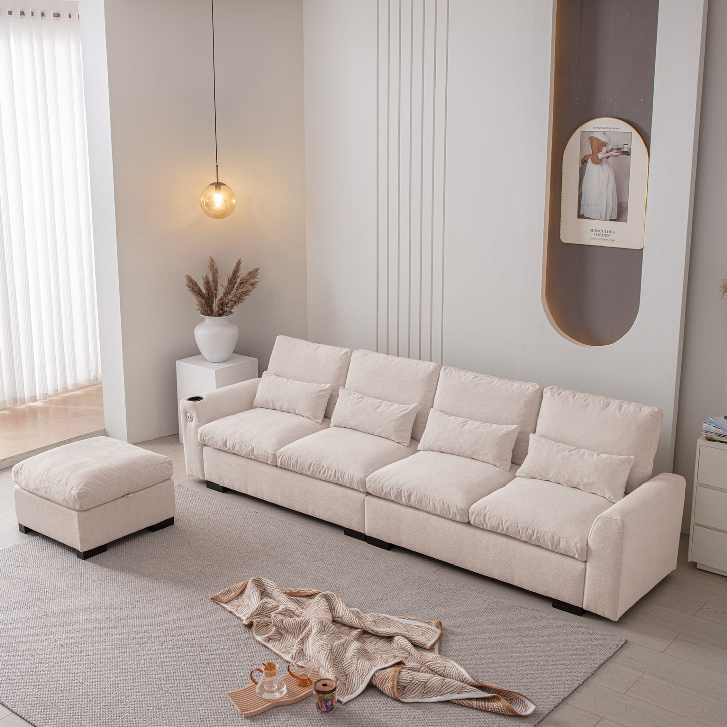 Sofa & Chair sets | Modern Modular L Shaped Chenille Sofa Couch Reversible Ottoman With Storage Removable and Washable Cushions Sofa With USB Ports & Cup Holder For Living Room | casafoyer.myshopify.com