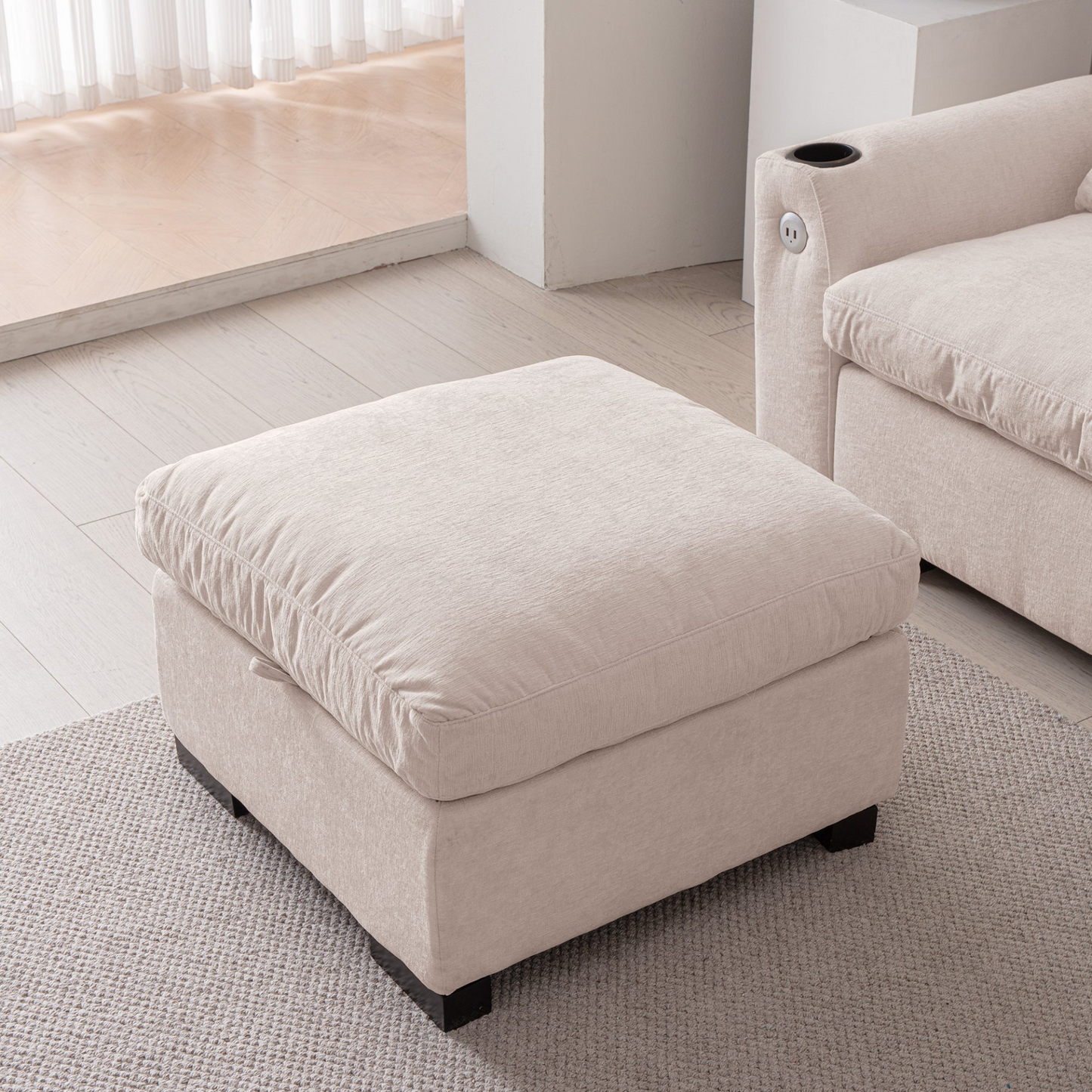 Sofa & Chair sets | Modern Modular L Shaped Chenille Sofa Couch Reversible Ottoman With Storage Removable and Washable Cushions Sofa With USB Ports & Cup Holder For Living Room | casafoyer.myshopify.com