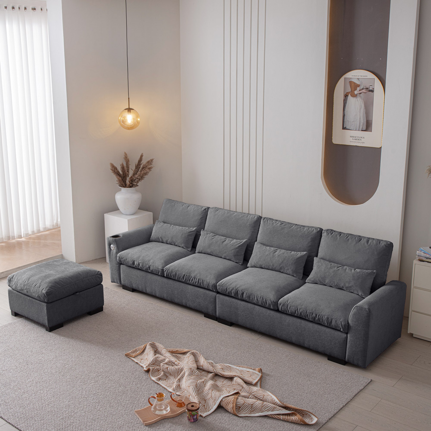 Sofa & Chair sets | Modern Modular L Shaped Chenille Sofa Couch Reversible Ottoman With Storage Removable and Washable Cushions Sofa With USB Ports & Cup Holder For Living Room | casafoyer.myshopify.com